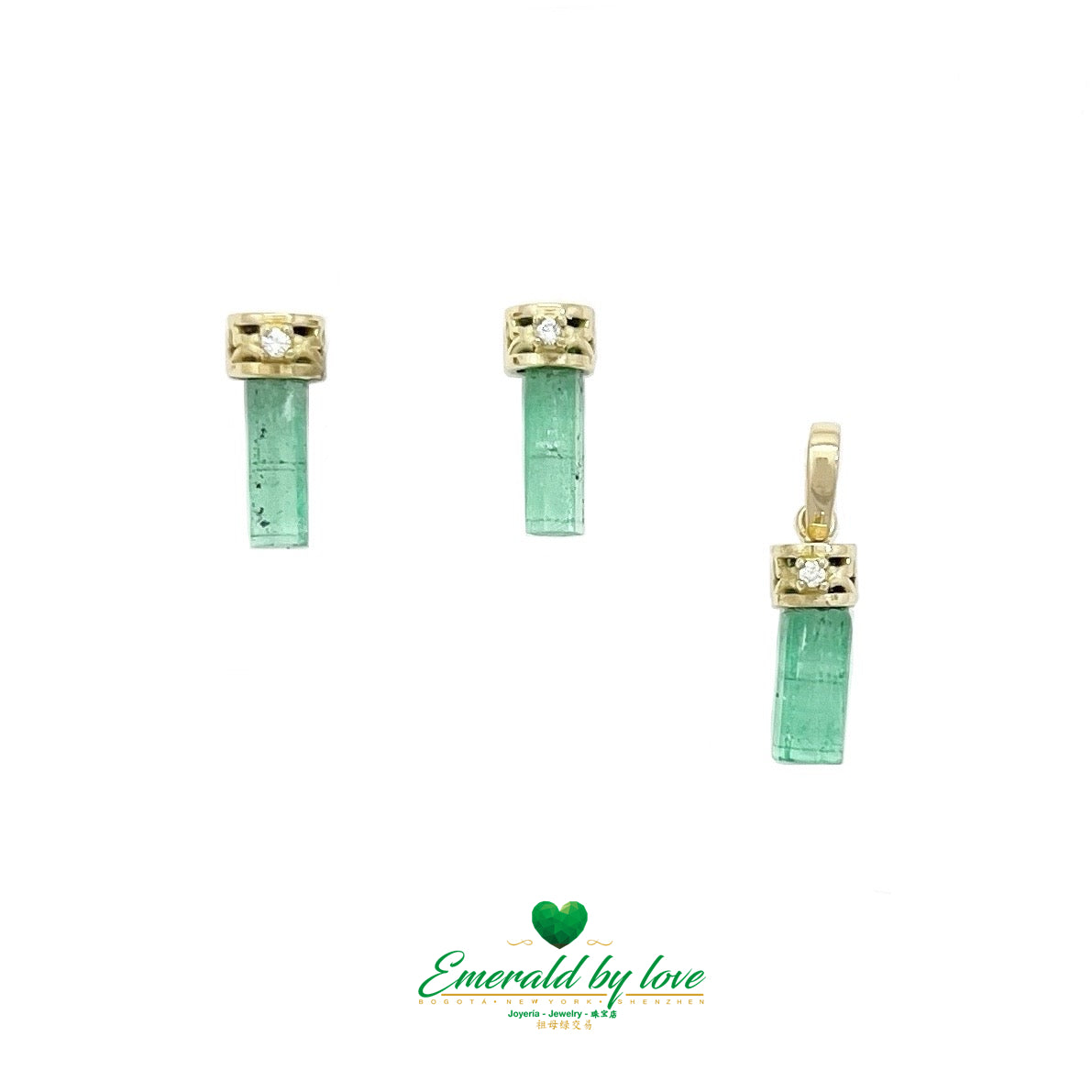 Yellow Gold Rough Emerald Set with Decorative Diamond