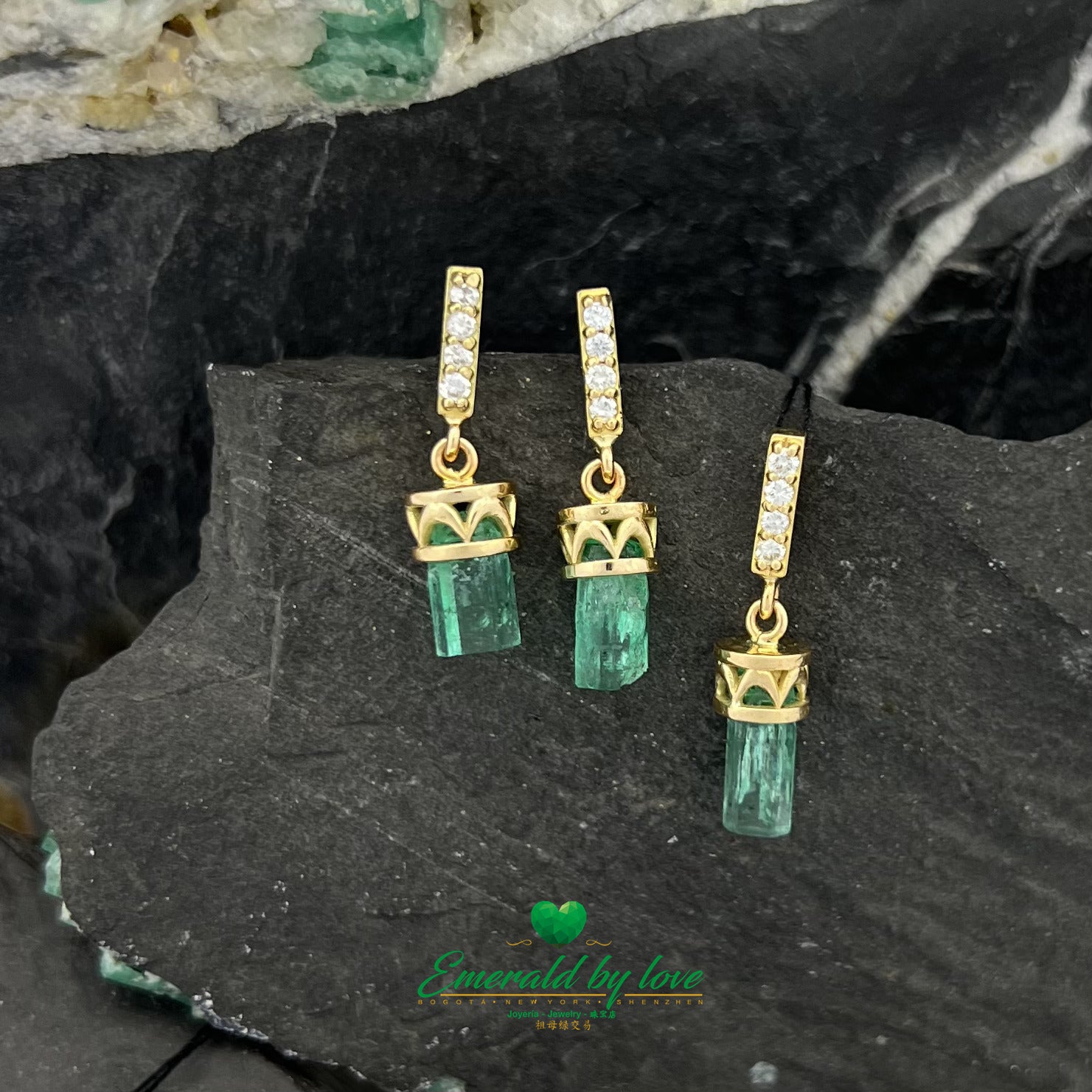 Rough Emerald Set with Diamonds Encrusted in Gold