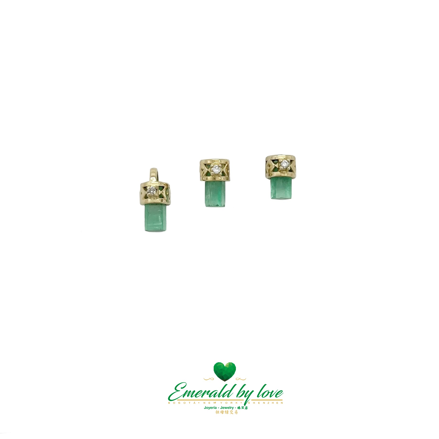 Rough Emeralds in Yellow Gold with Intricate Diamond Inlays