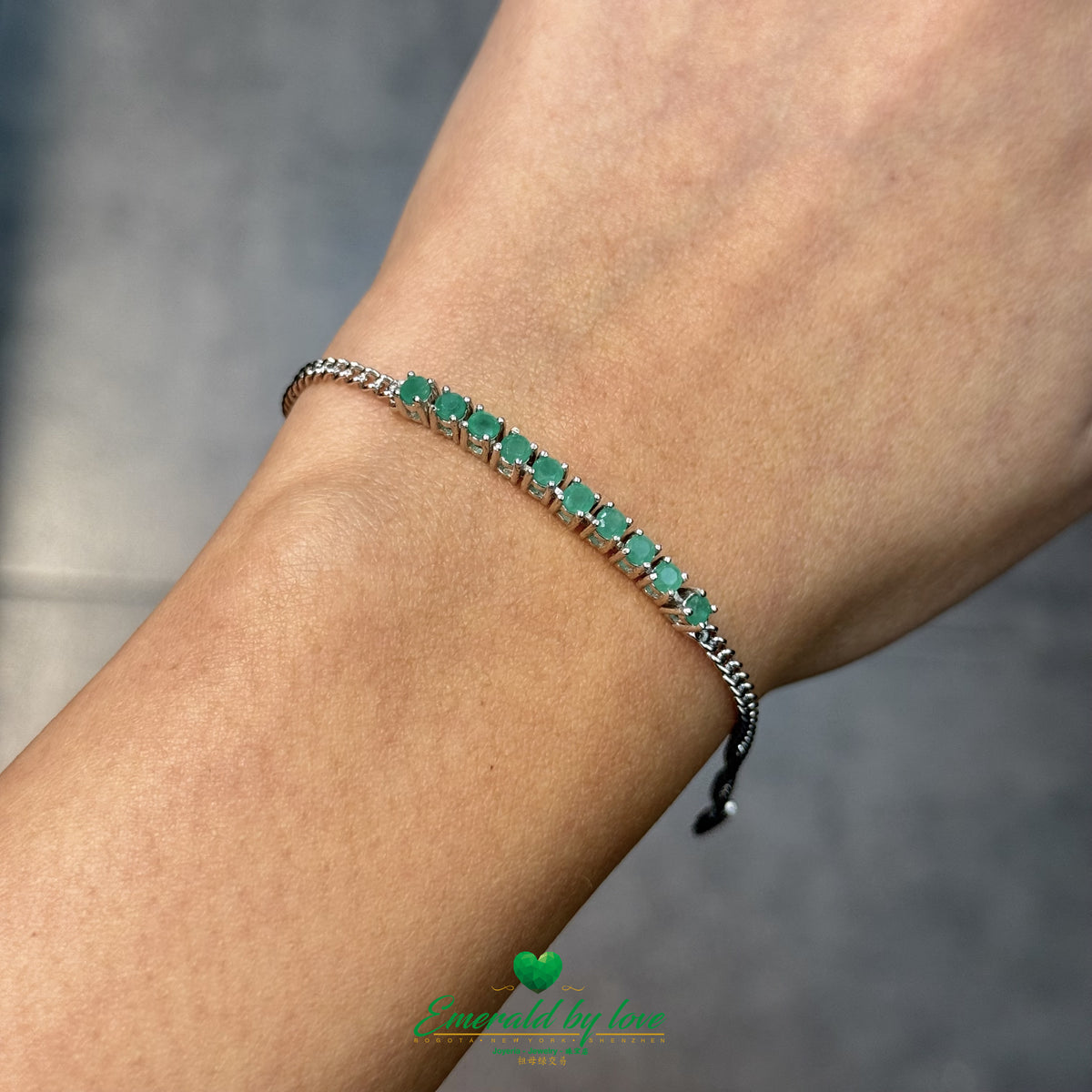 Sterling Silver Adjustable Band with Colombian Emerald Accents