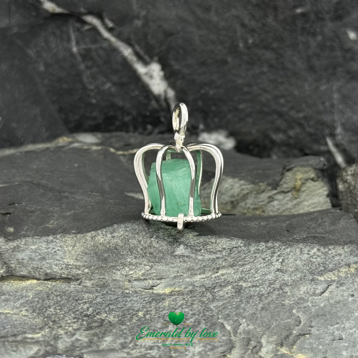 Sterling Silver Canary Cage Pendant with Rough Emerald