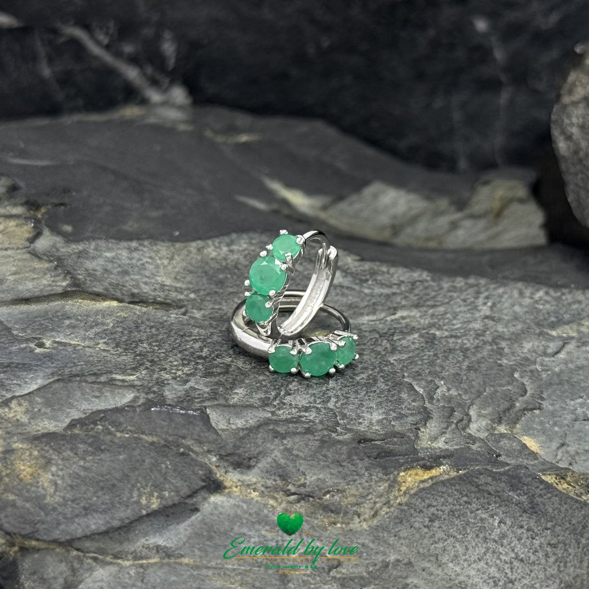 Three Colombian Emerald Hoop Earrings with Band Design