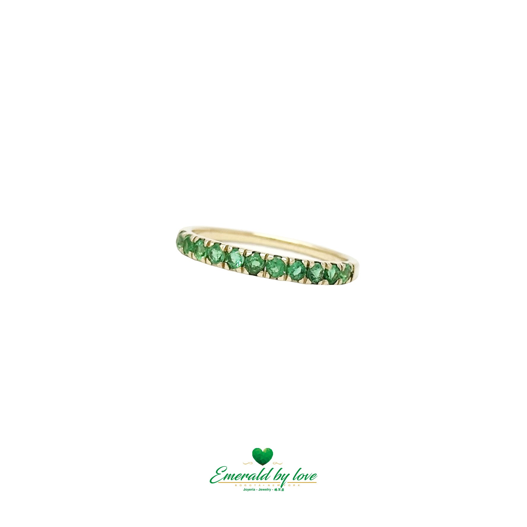 Ultra-Light 18K Italian Gold Band with Natural Colombian Emeralds