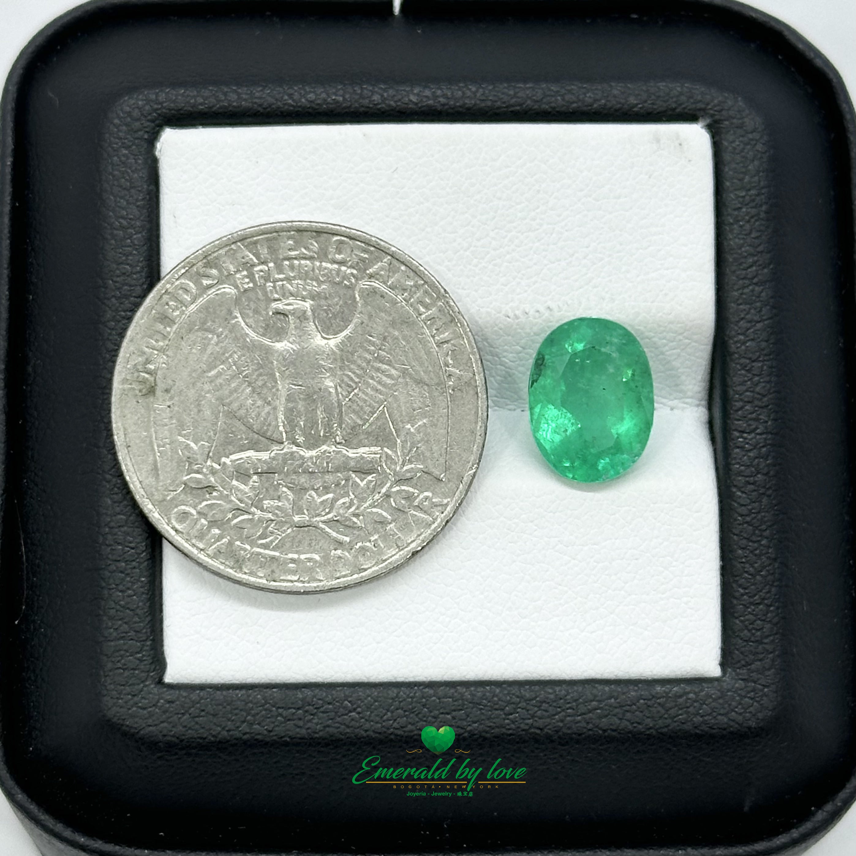 Oval-cut Colombian emerald, 2.66 ct, known for its vivid green hue and crystal clarity