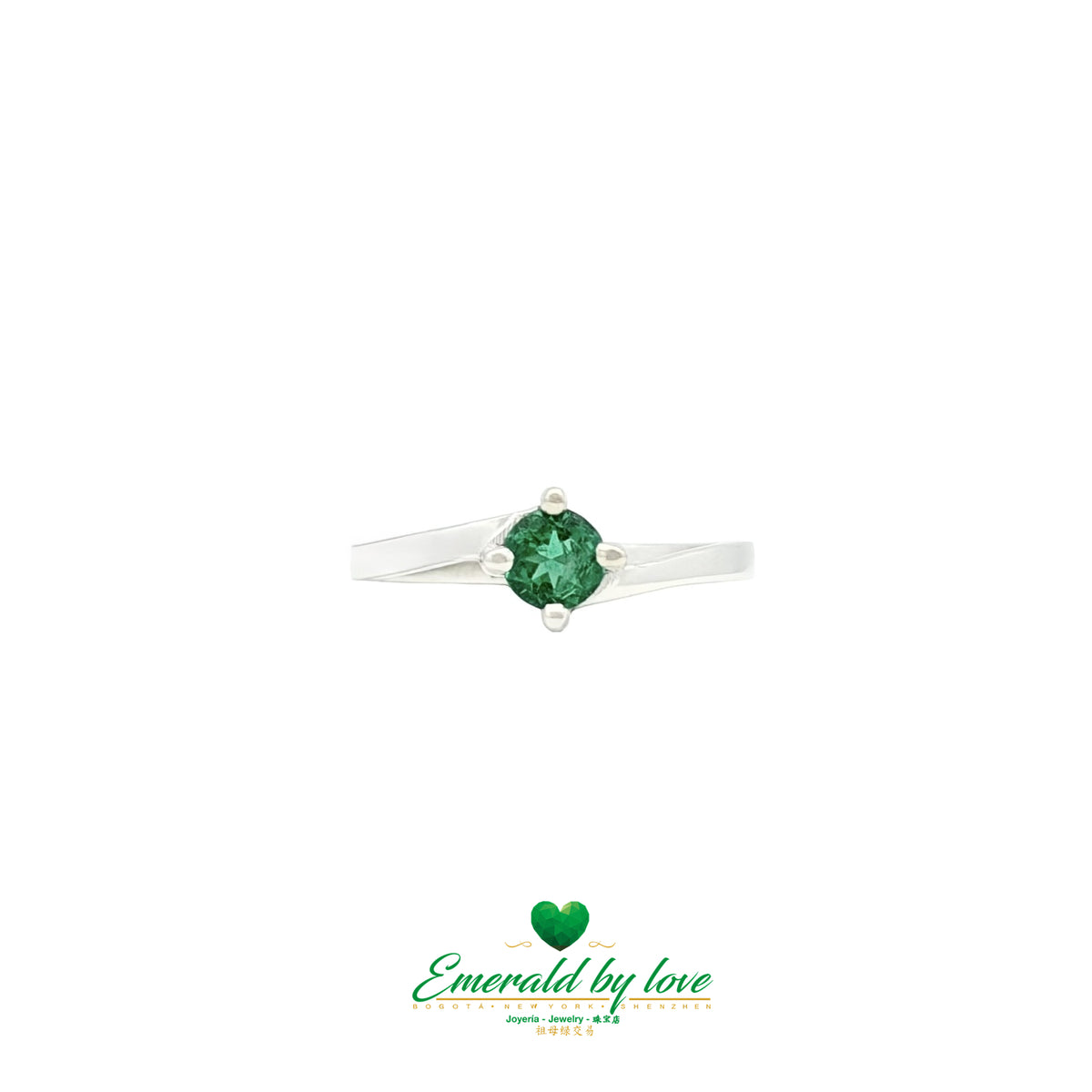 White Gold Open Band with Central Emerald