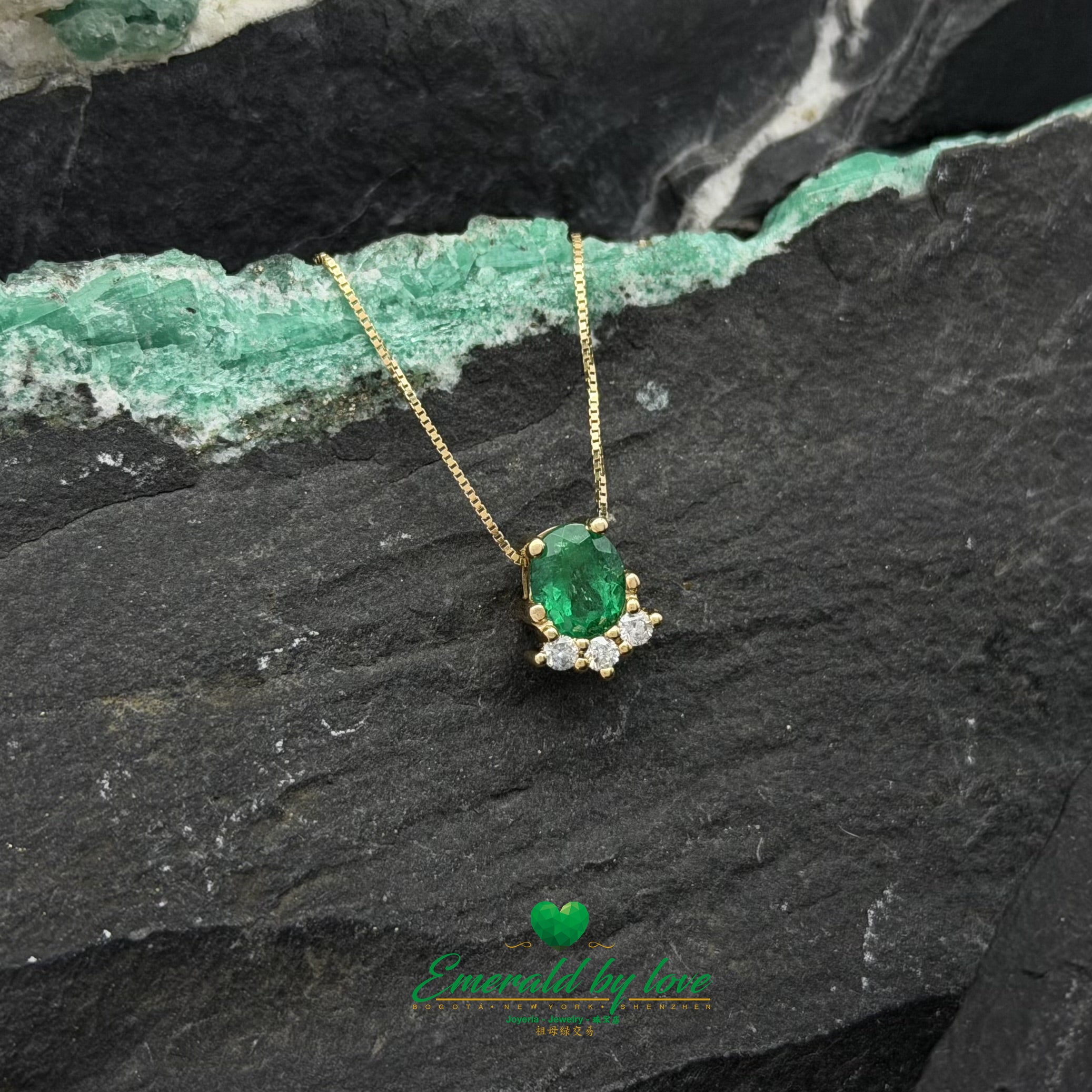 Yellow Gold Set Featuring Oval Emeralds and Diamonds