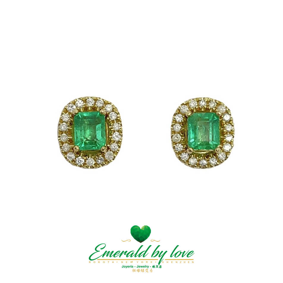Boucles d’oreilles veste émeraude colombienne en or jaune 18 carats