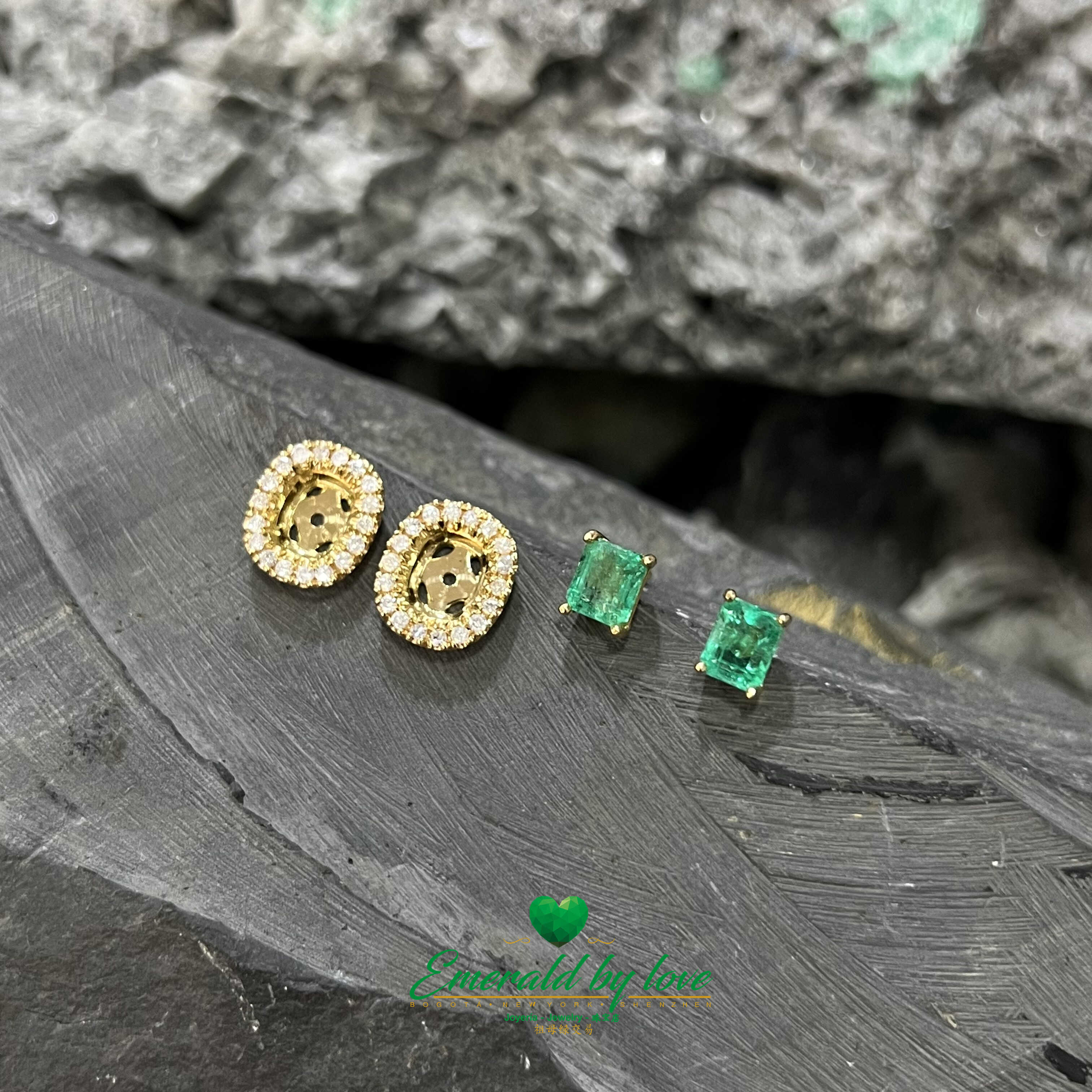 Boucles d’oreilles veste émeraude colombienne en or jaune 18 carats