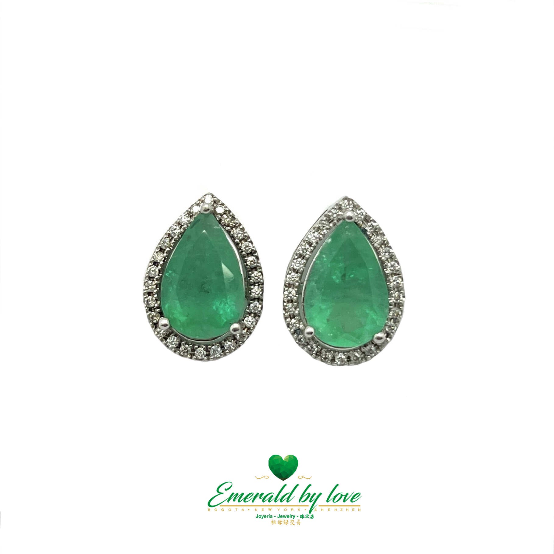 Stunning White Gold Marquise Earrings: 6.36 TCW Tear-Drop Emeralds, 0.52 CT Diamonds