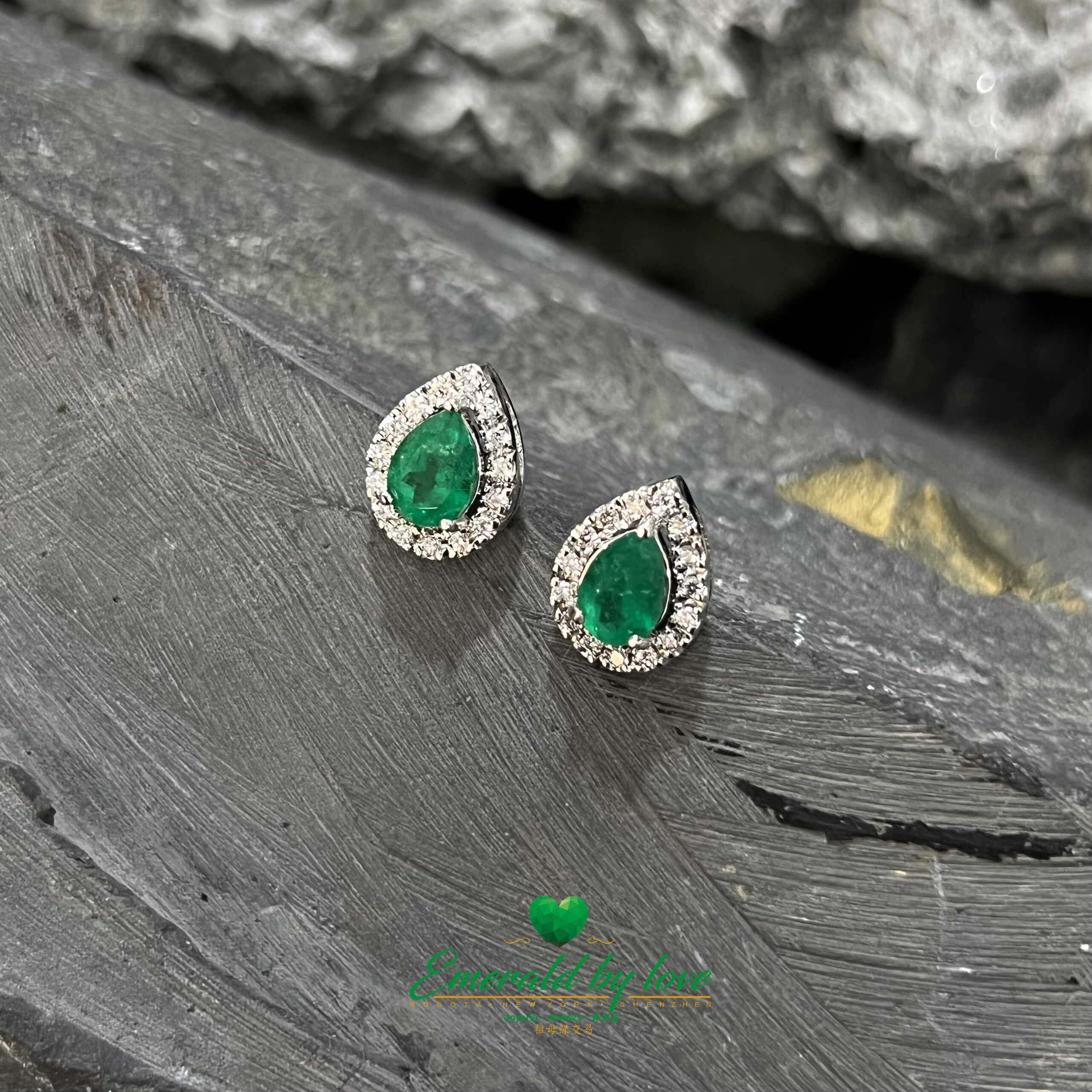 Intriguing Marquise White Gold Earrings with 1.2 ct Teardrop Emeralds and 0.3 tcw Diamonds
