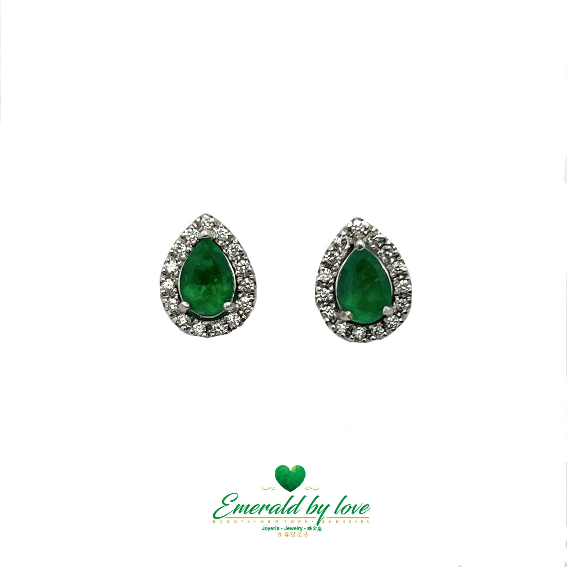 Intriguing Marquise White Gold Earrings with 1.2 ct Teardrop Emeralds and 0.3 tcw Diamonds