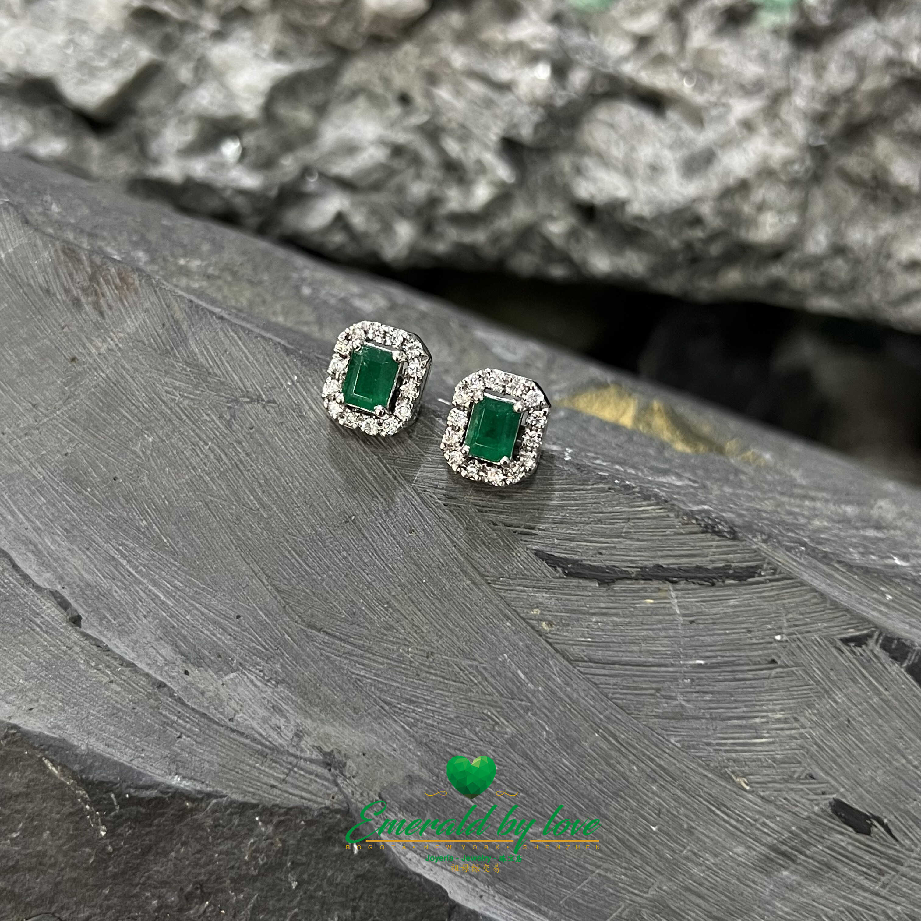 Regal Marquise White Gold Earrings with 1.10 tcw Emerald Cut Emeralds and 0.28 tcw Diamonds