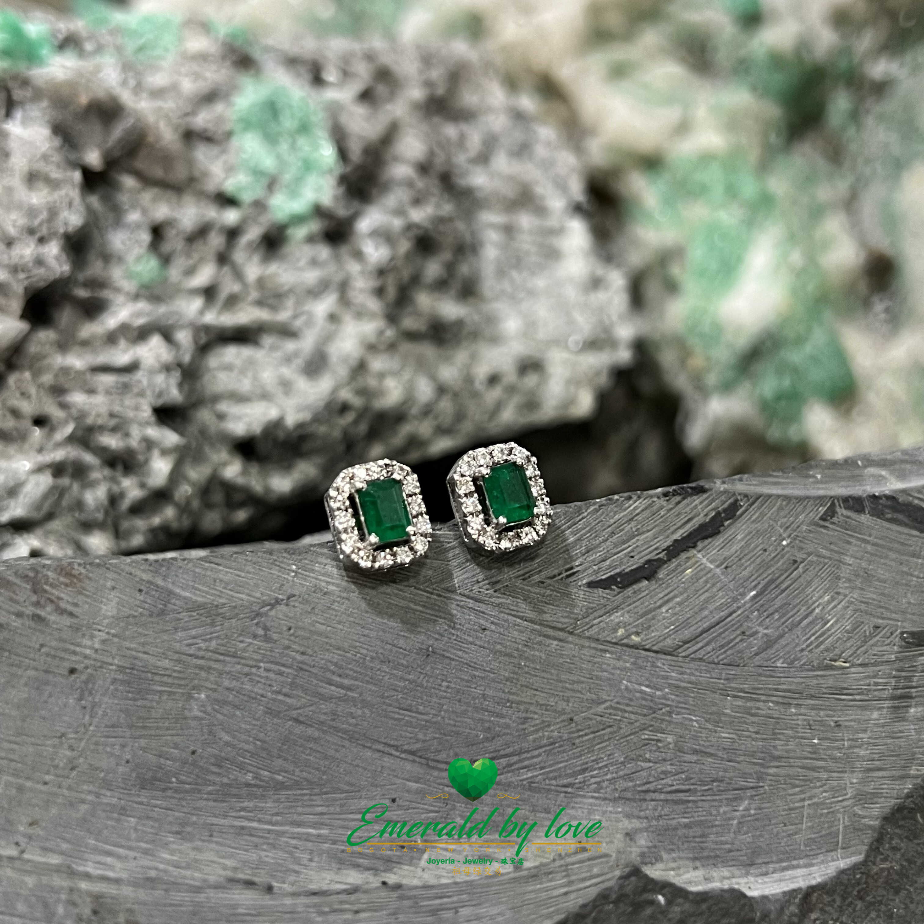 Regal Marquise White Gold Earrings with 1.10 tcw Emerald Cut Emeralds and 0.28 tcw Diamonds