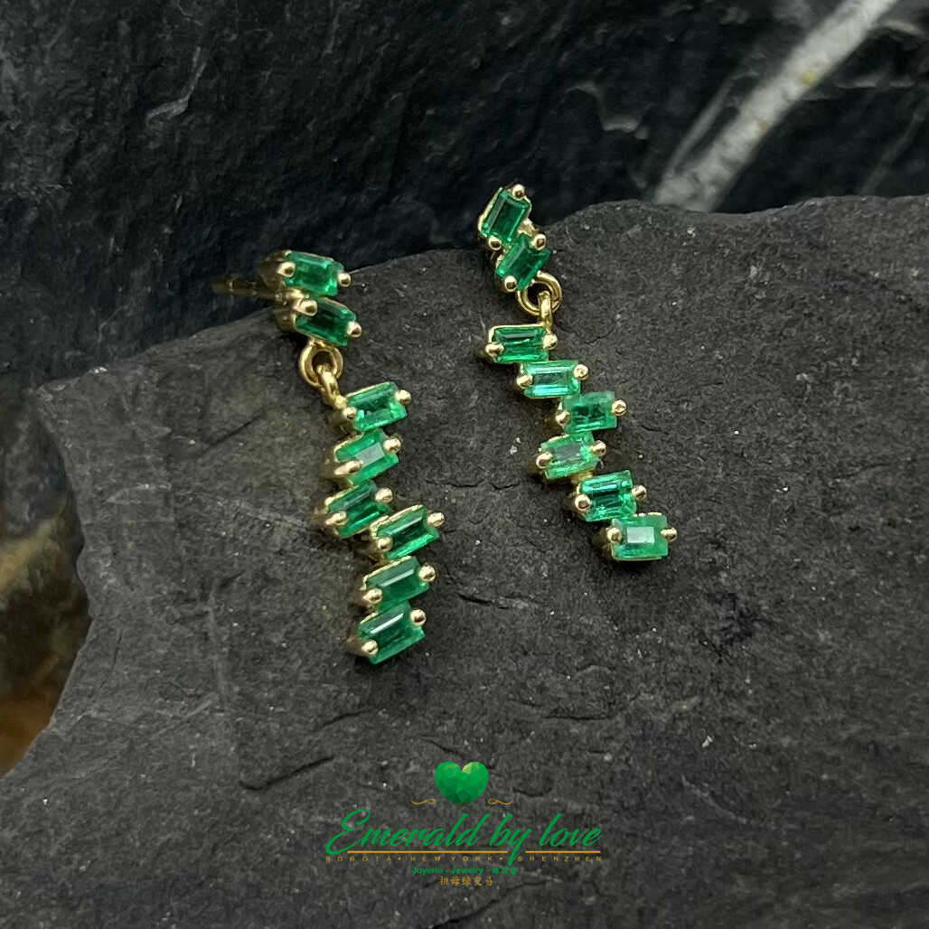 Golden Gleam: 18K Yellow Gold Earrings with Approximate 1.0 TCW Baguette Emeralds