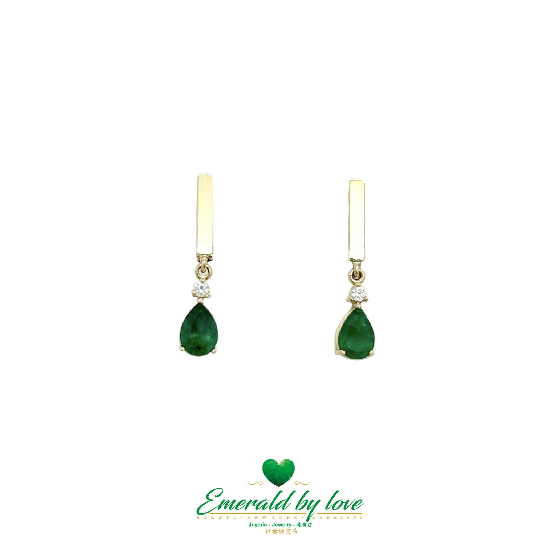 Radiant Cascades - 18k Yellow Gold Long Teardrop Emerald Earrings