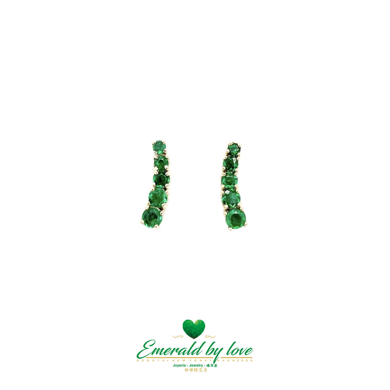 Chic contemporain : boucles d'oreilles en or jaune 18 carats avec émeraudes rondes de Colombie