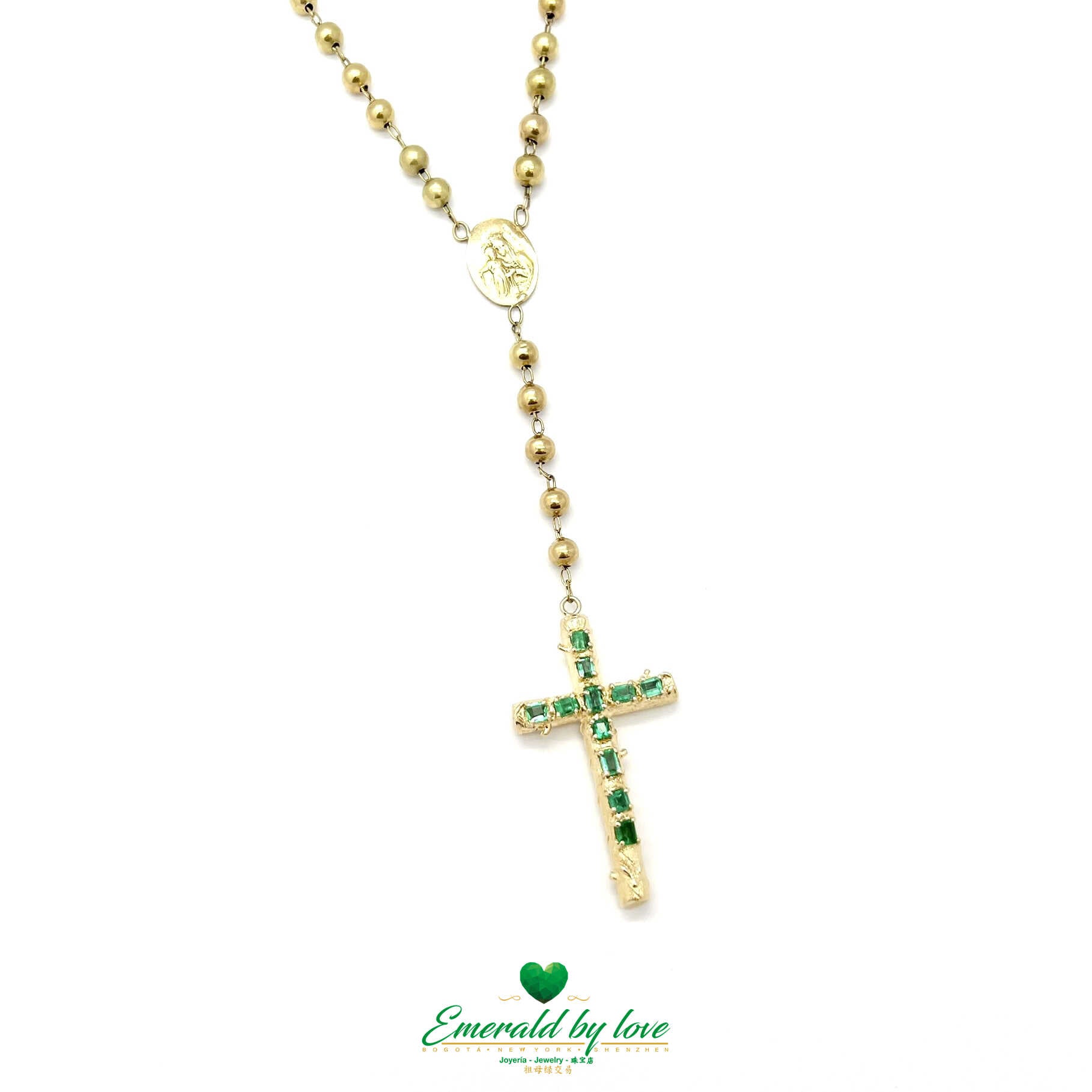 Opulent 18K Yellow Gold Rosary with Emeralds - A Timeless Expression of Devotion