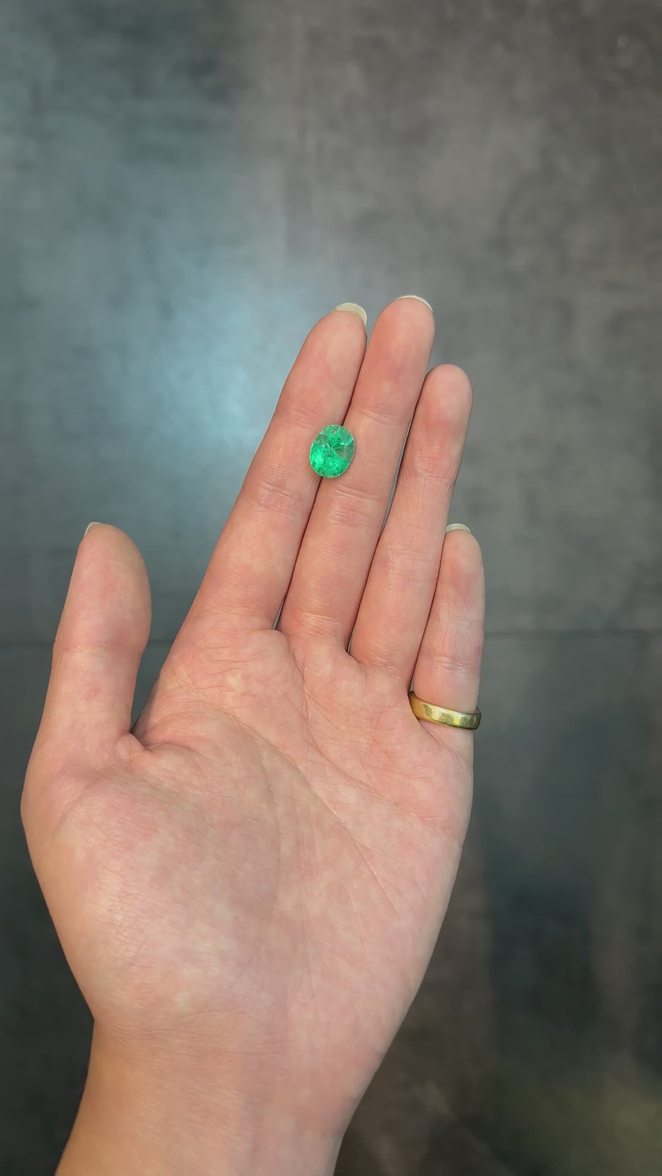 Oval-cut Colombian emerald with 3.47 carats of vivid green and crystal transparency