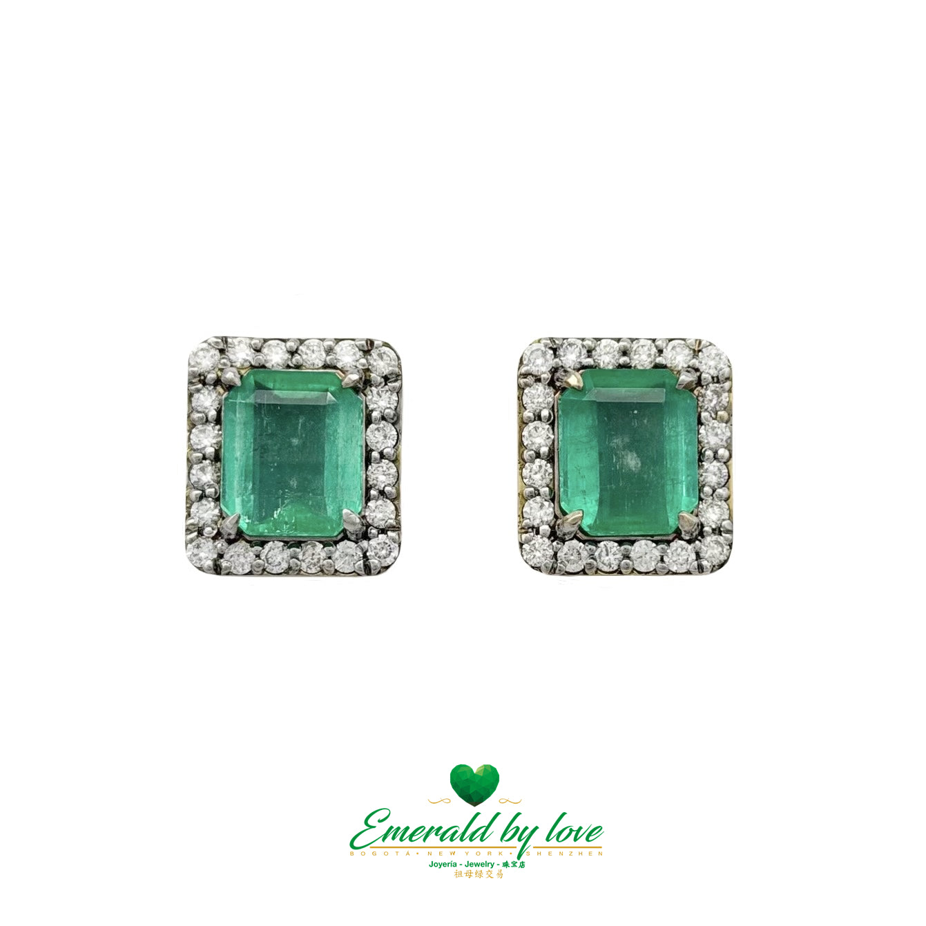 18K Yellow Gold Cluster Earrings with 7.18 ct Colombian Emeralds and Diamonds