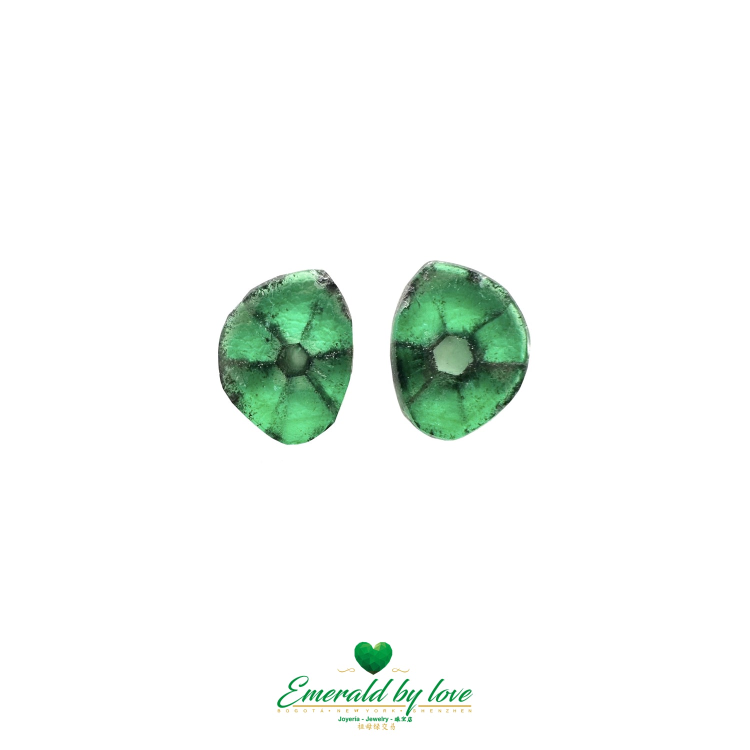 Exquisite Pair of Colombian Trapiche Emeralds – Intense Green with Natural Carbon Inclusions