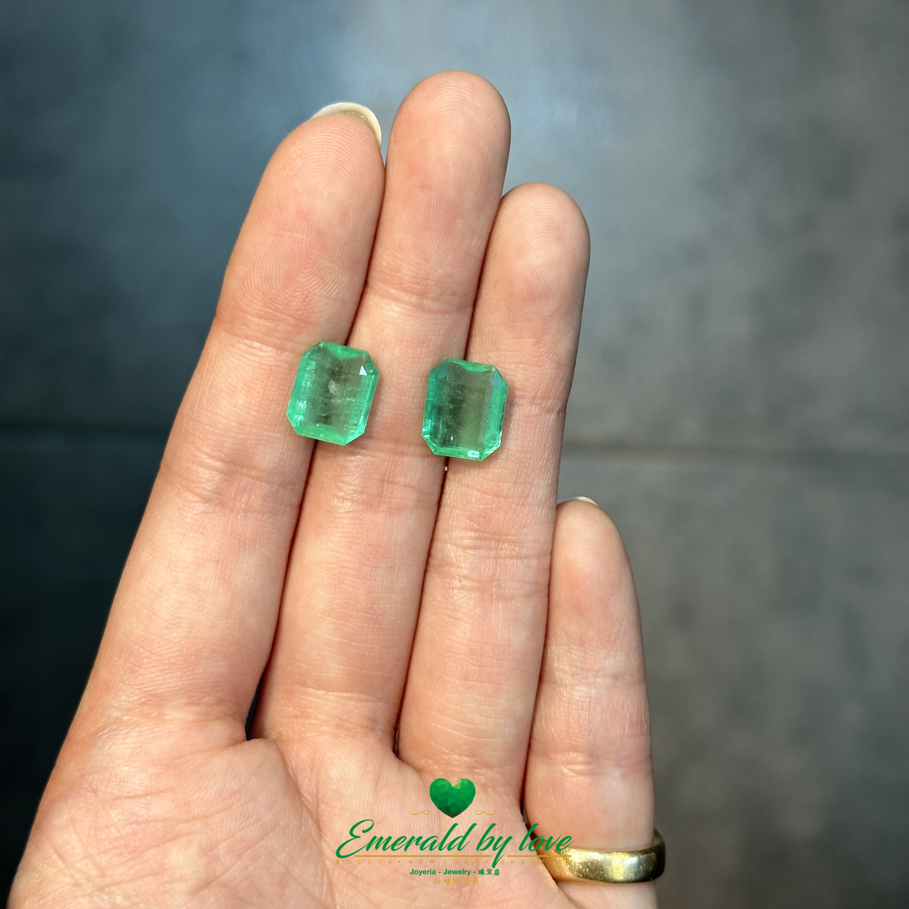 Crystal-Clear Pair of Colombian Emeralds – Total 7.04ct of Natural Green Elegance