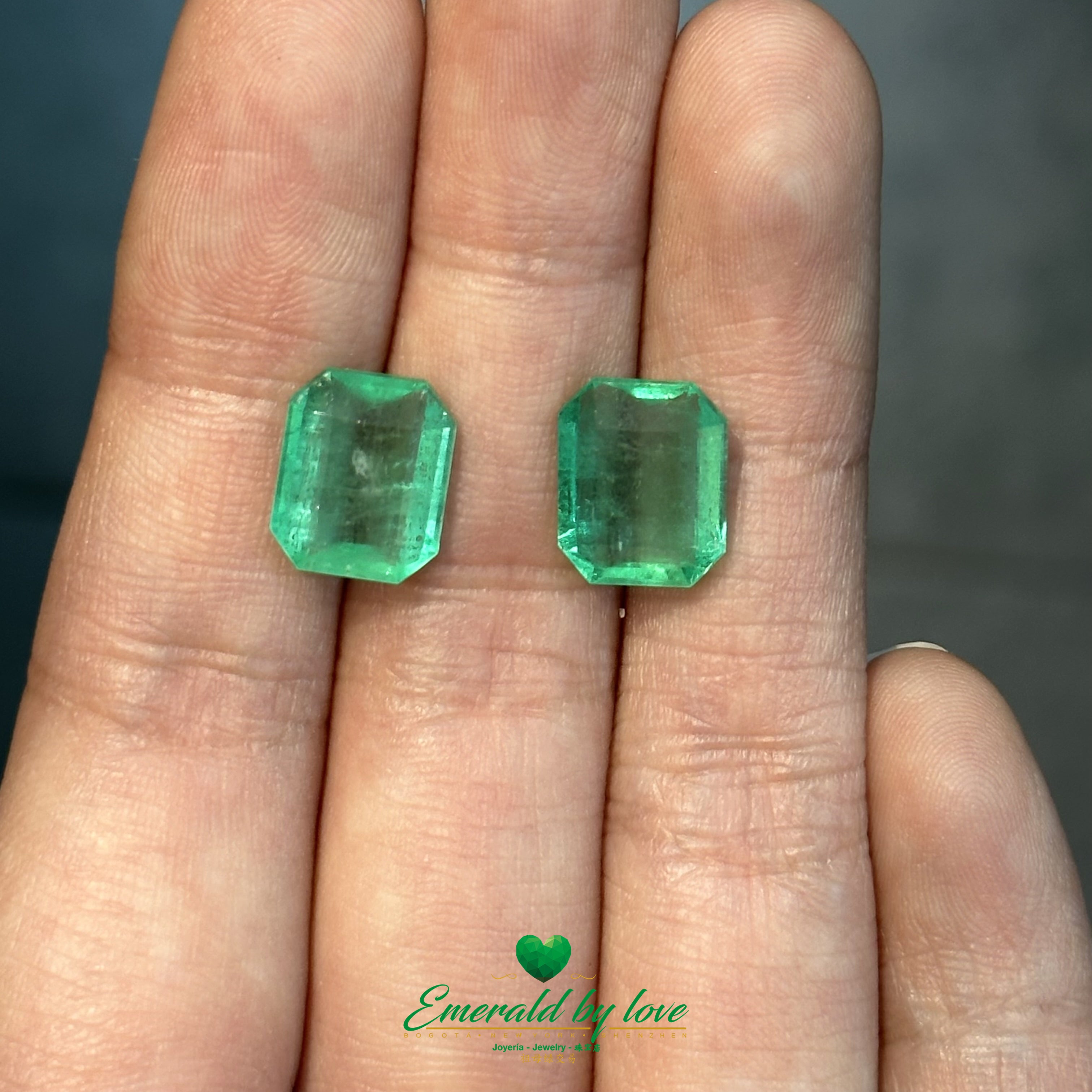 Crystal-Clear Pair of Colombian Emeralds – Total 7.04ct of Natural Green Elegance