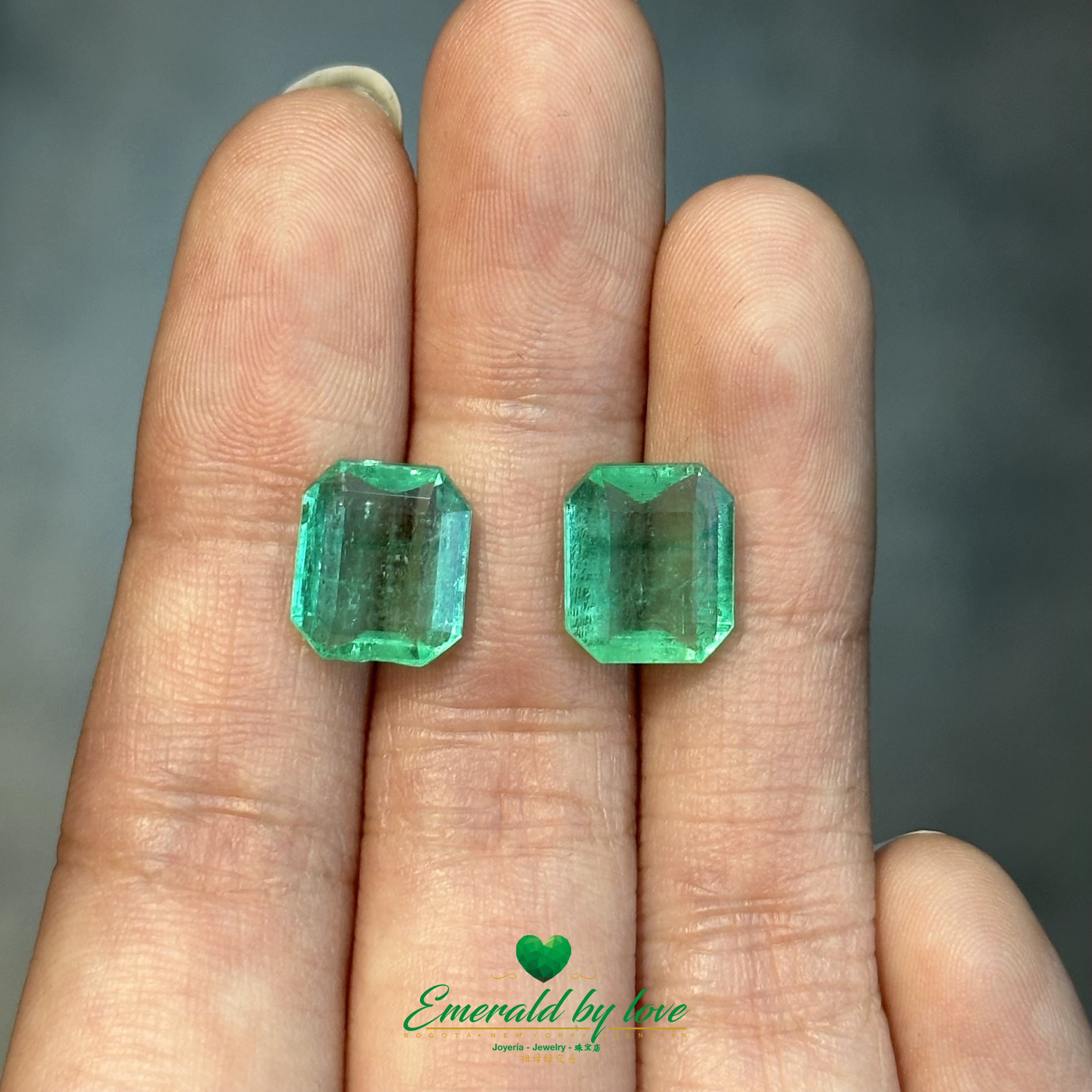 Vivid Pair of Colombian Emeralds – 7.05ct Total with Exceptional Color