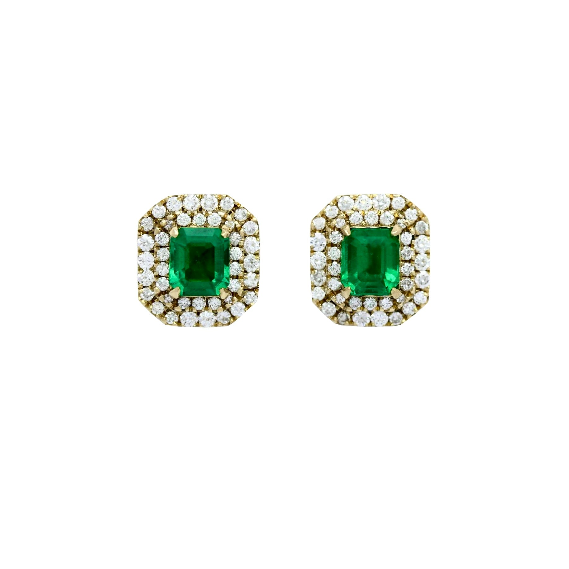 Luxury Colombian Emerald & Diamond Earrings in 18K Yellow Gold 2.39 ct Center Stones