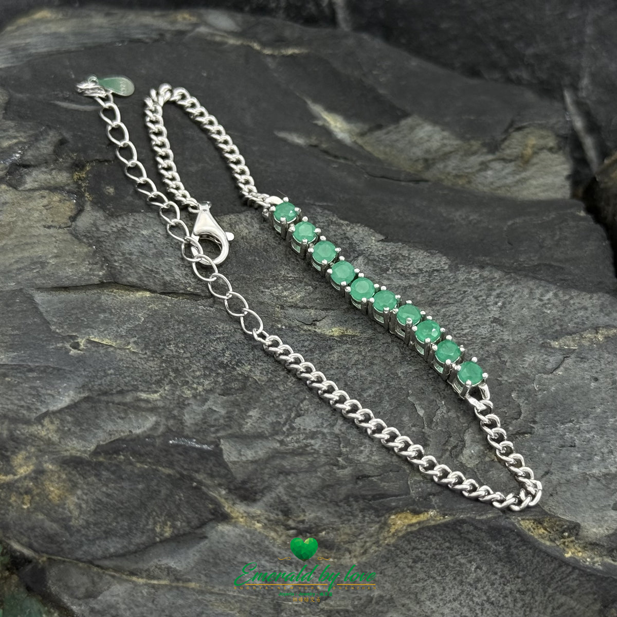 925 Silver Adjustable Bracelet with Colombian Emerald Center Stones