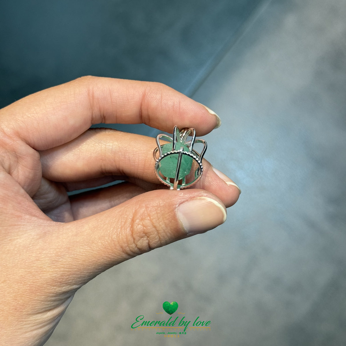 925 Silver Birdcage Pendant with Natural Rough Emerald