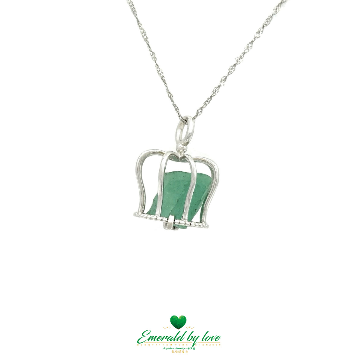 925 Silver Canary Cage Pendant with Rough Colombian Emerald