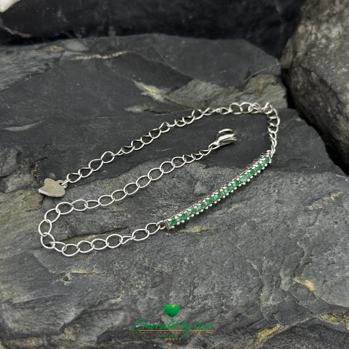 925 Silver Semi-Band Bracelet with Round Colombian Emeralds
