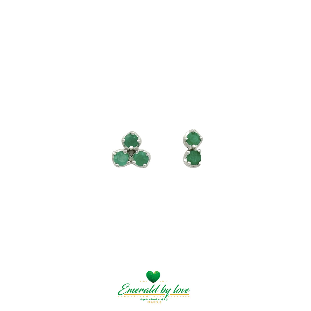 Asymmetrical Round Emerald Earrings with Double Triangle Design
