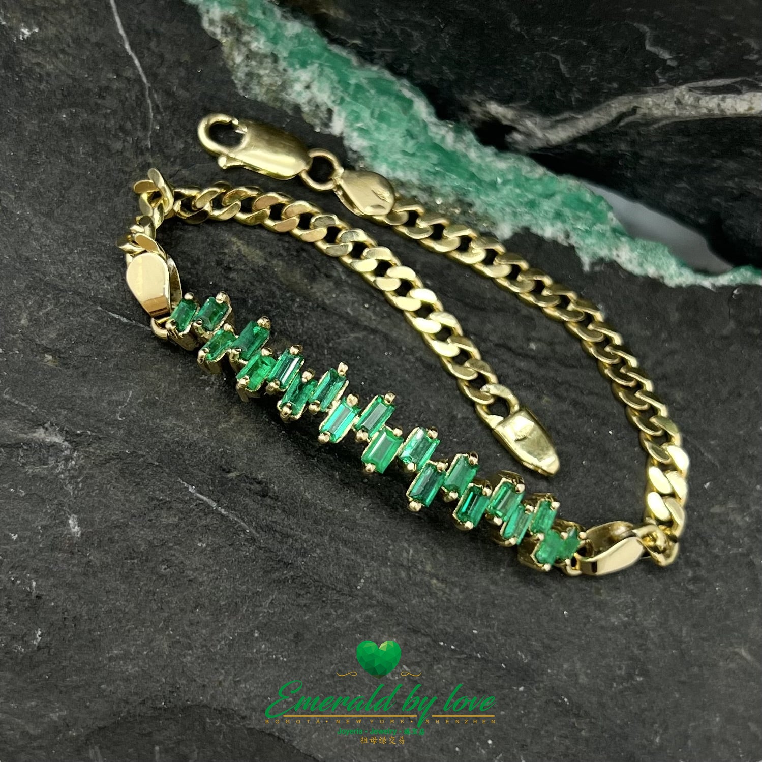 Yellow Gold Crazy Baguette Emerald Bracelet