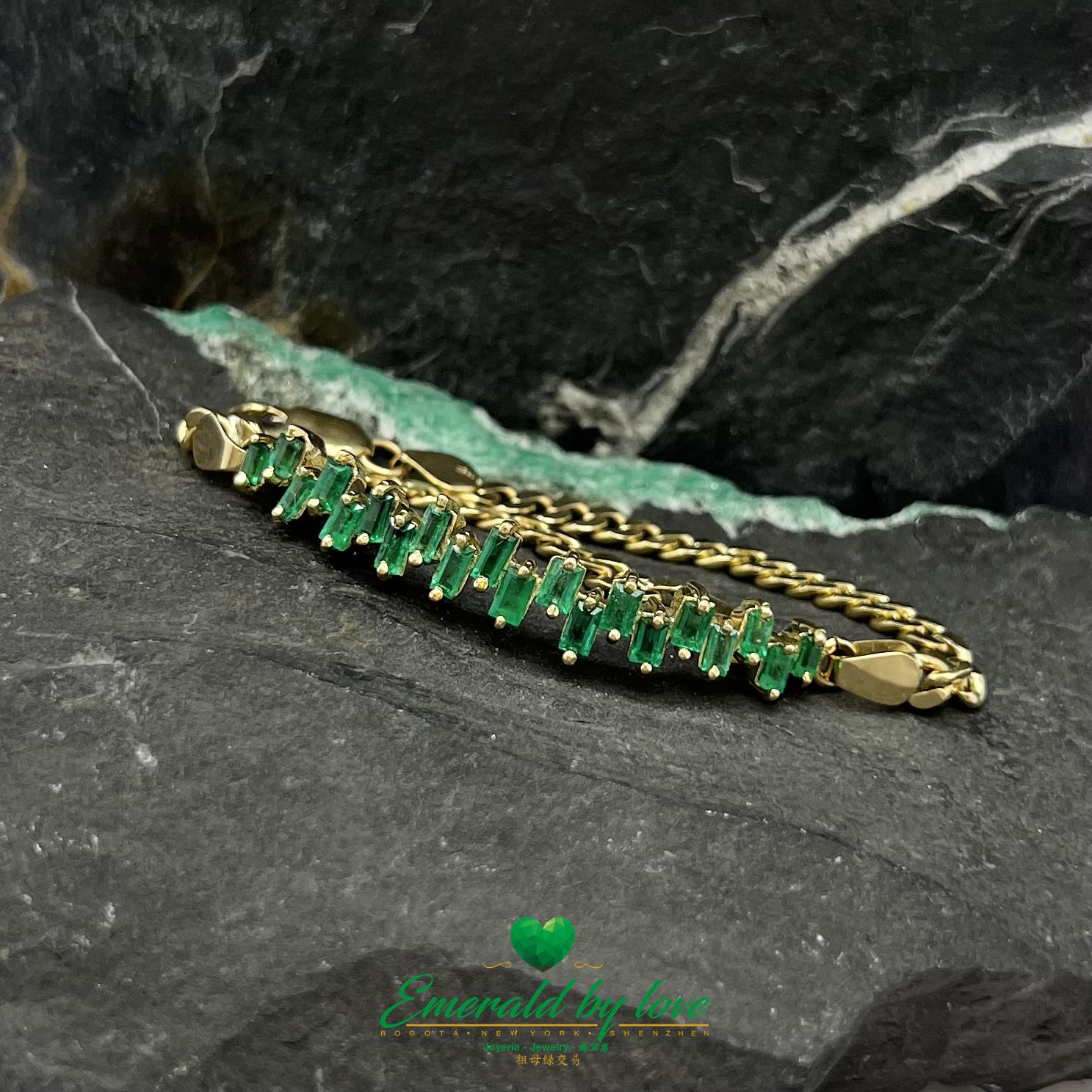 Yellow Gold Crazy Baguette Emerald Bracelet