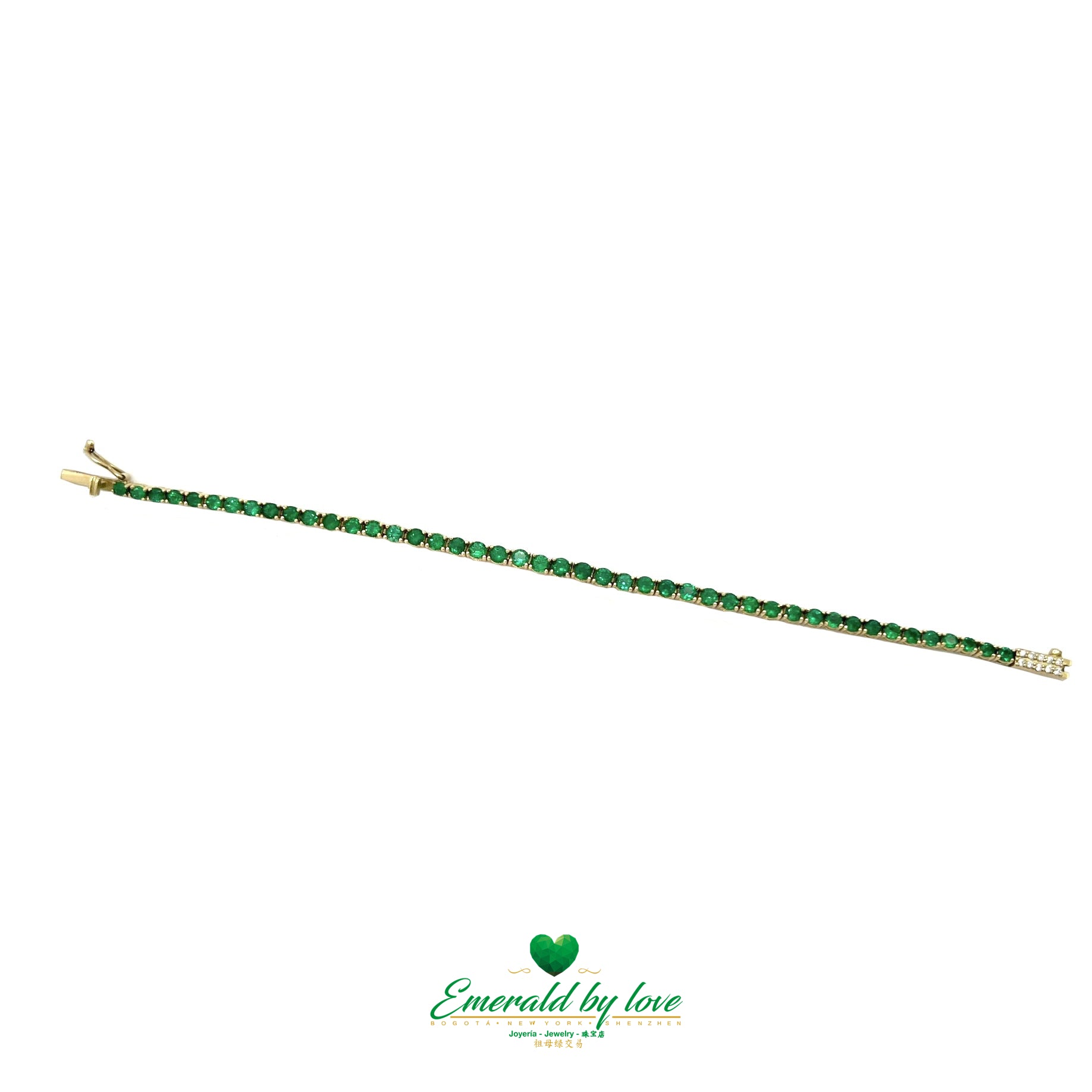 Stunning Yellow Gold Bracelet with Premium Round Emeralds and Diamond-Accented Clasp