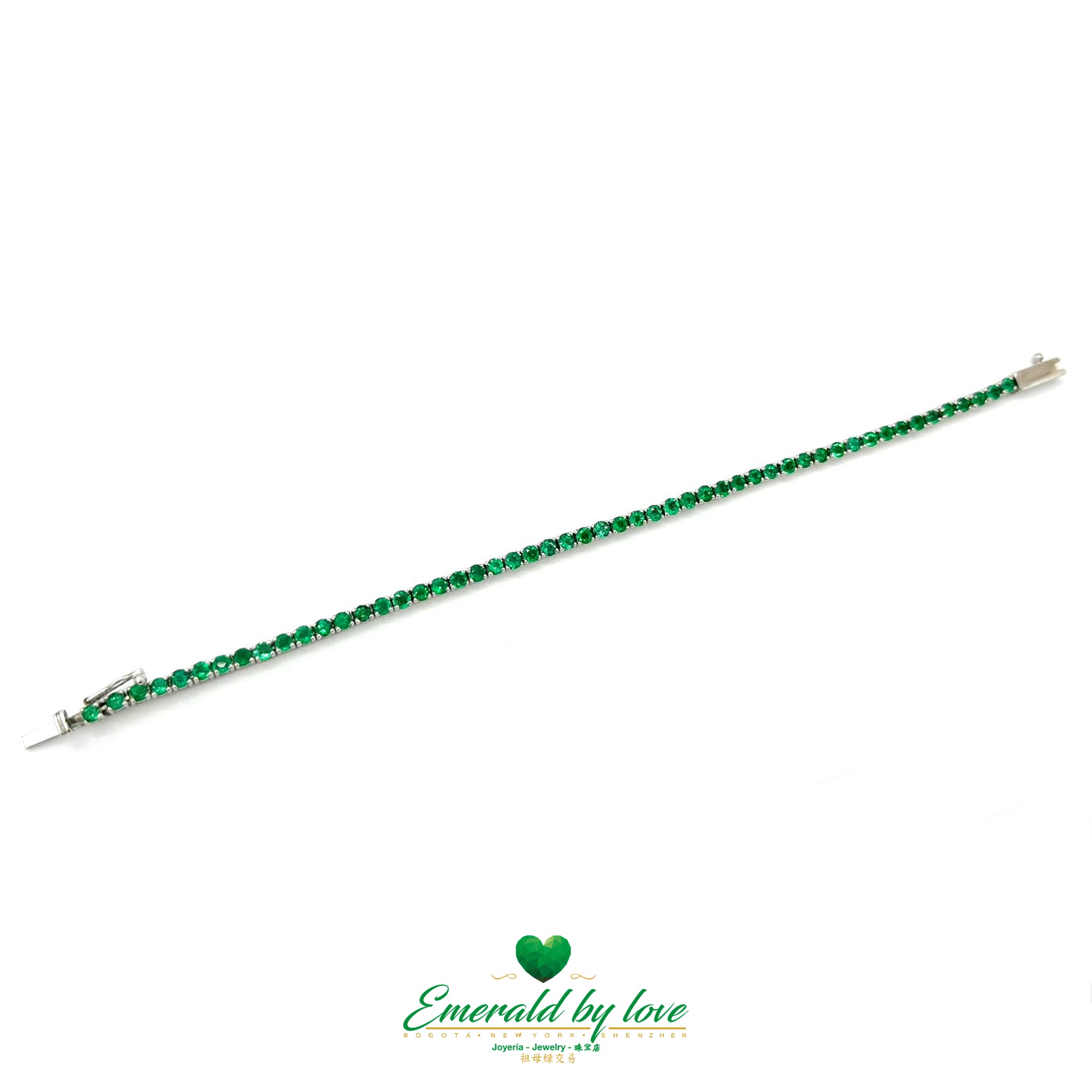 Certified Colombian Round Emerald Tennis Bracelet in White Gold