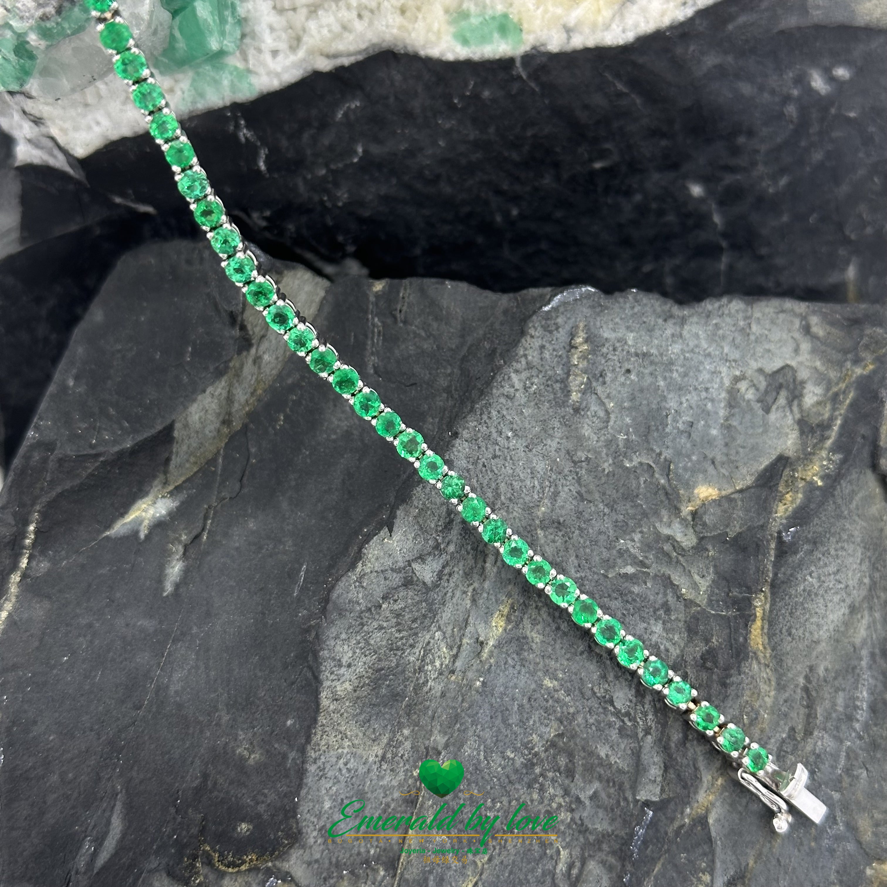 Certified Colombian Round Emerald Tennis Bracelet in White Gold