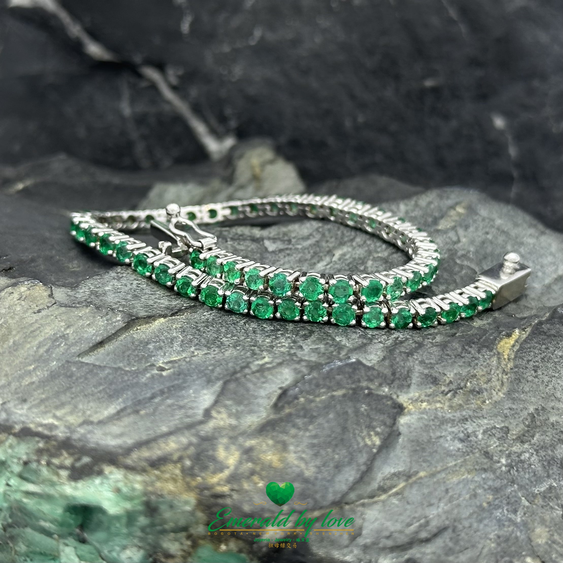 Certified Colombian Round Emerald Tennis Bracelet in White Gold