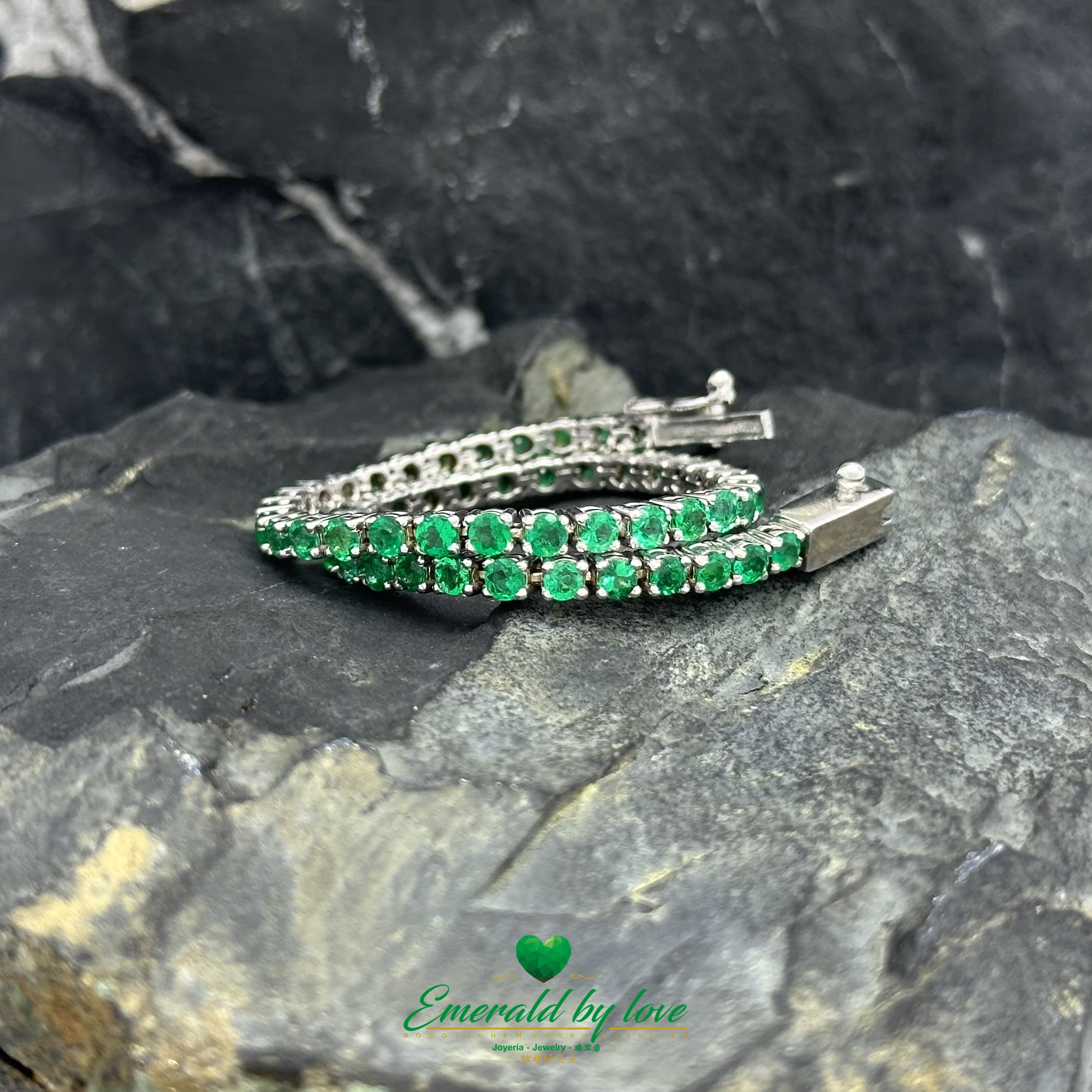 Certified Colombian Round Emerald Tennis Bracelet in White Gold