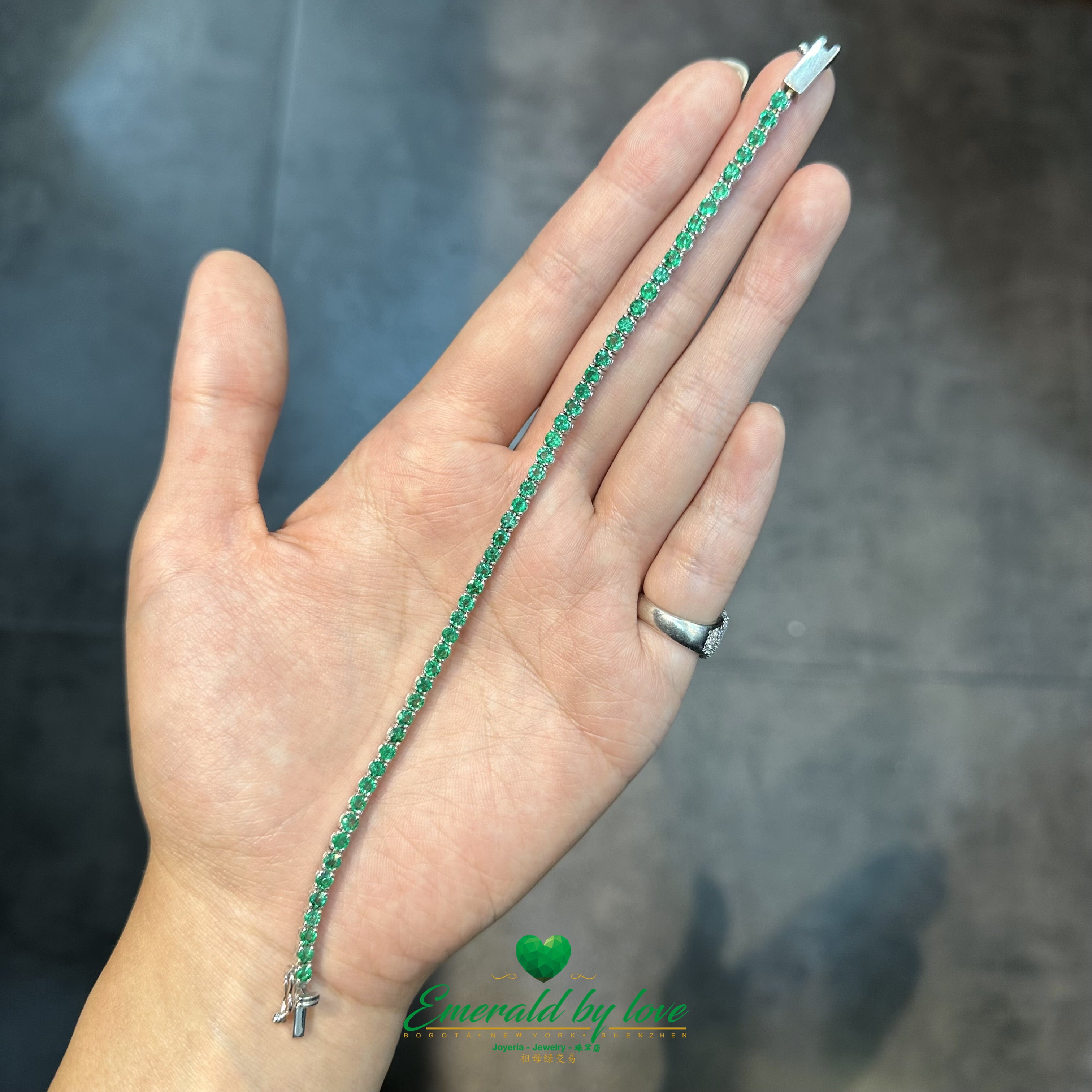 Certified Colombian Round Emerald Tennis Bracelet in White Gold