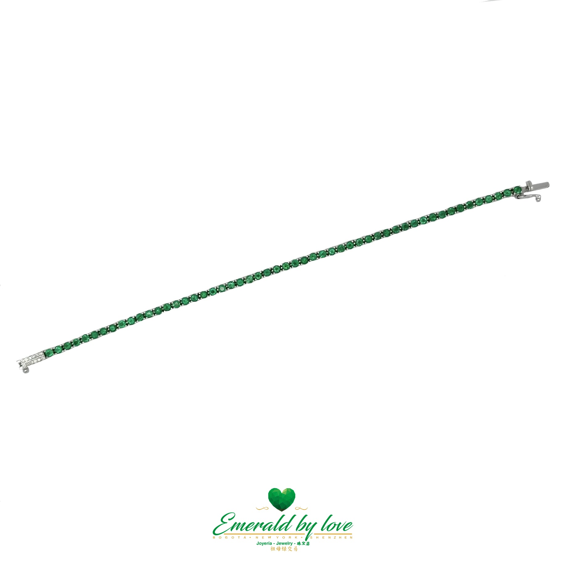 Certified Colombian Round Emerald Tennis Bracelet in White Gold