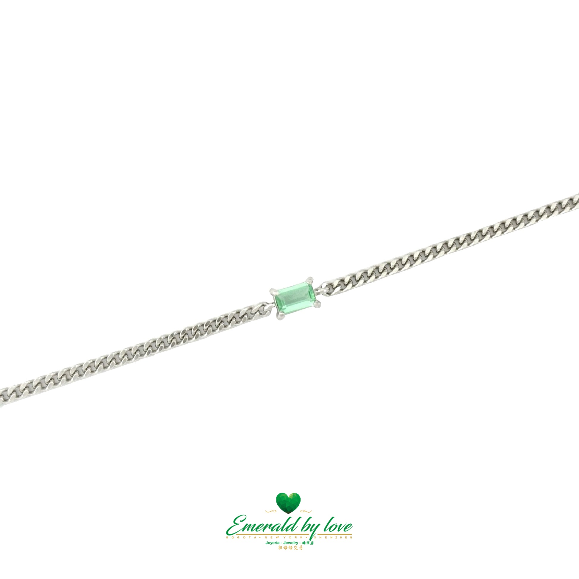 925 Sterling Silver Bracelet with Colombian Baguette-Cut Emerald