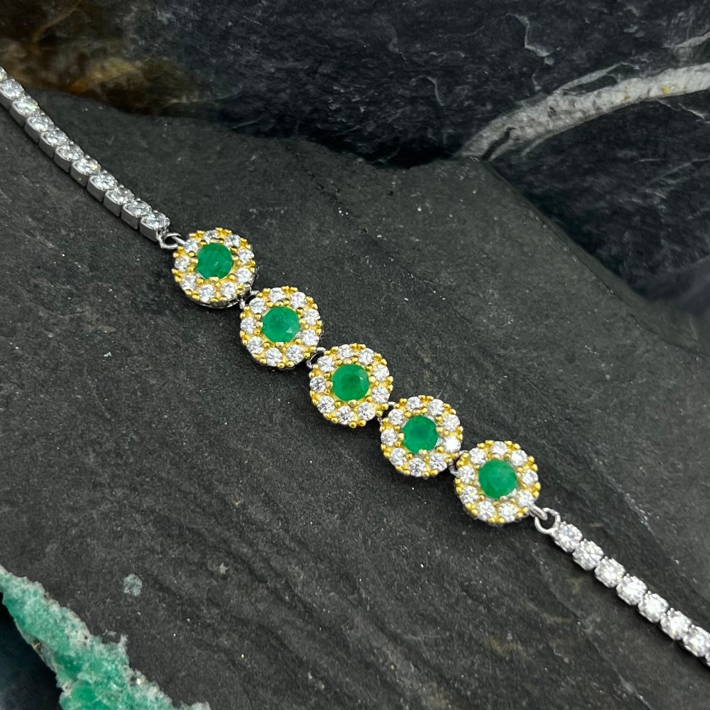 Colombian Emerald Floral Sterling Silver Bracelet