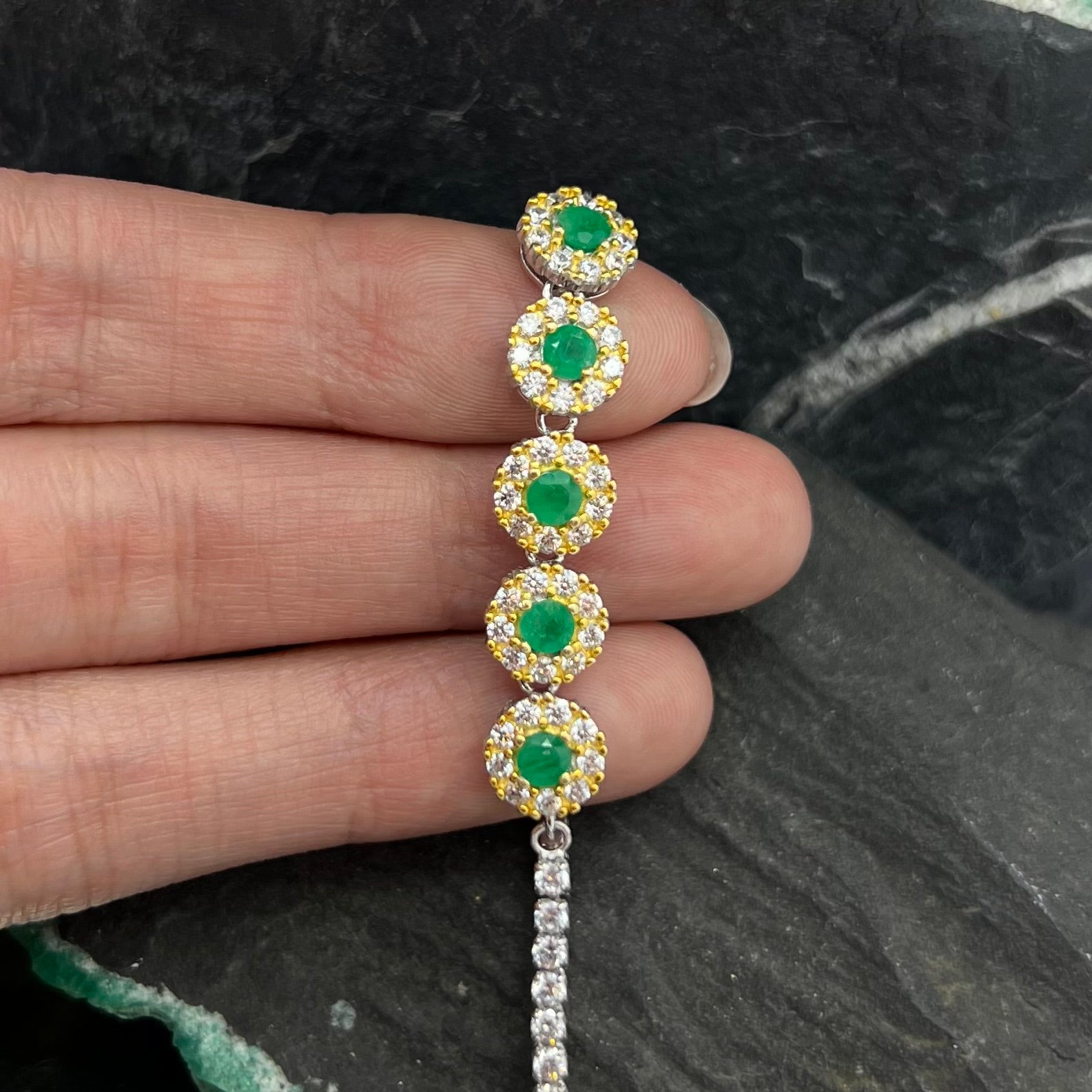 Colombian Emerald Floral Sterling Silver Bracelet