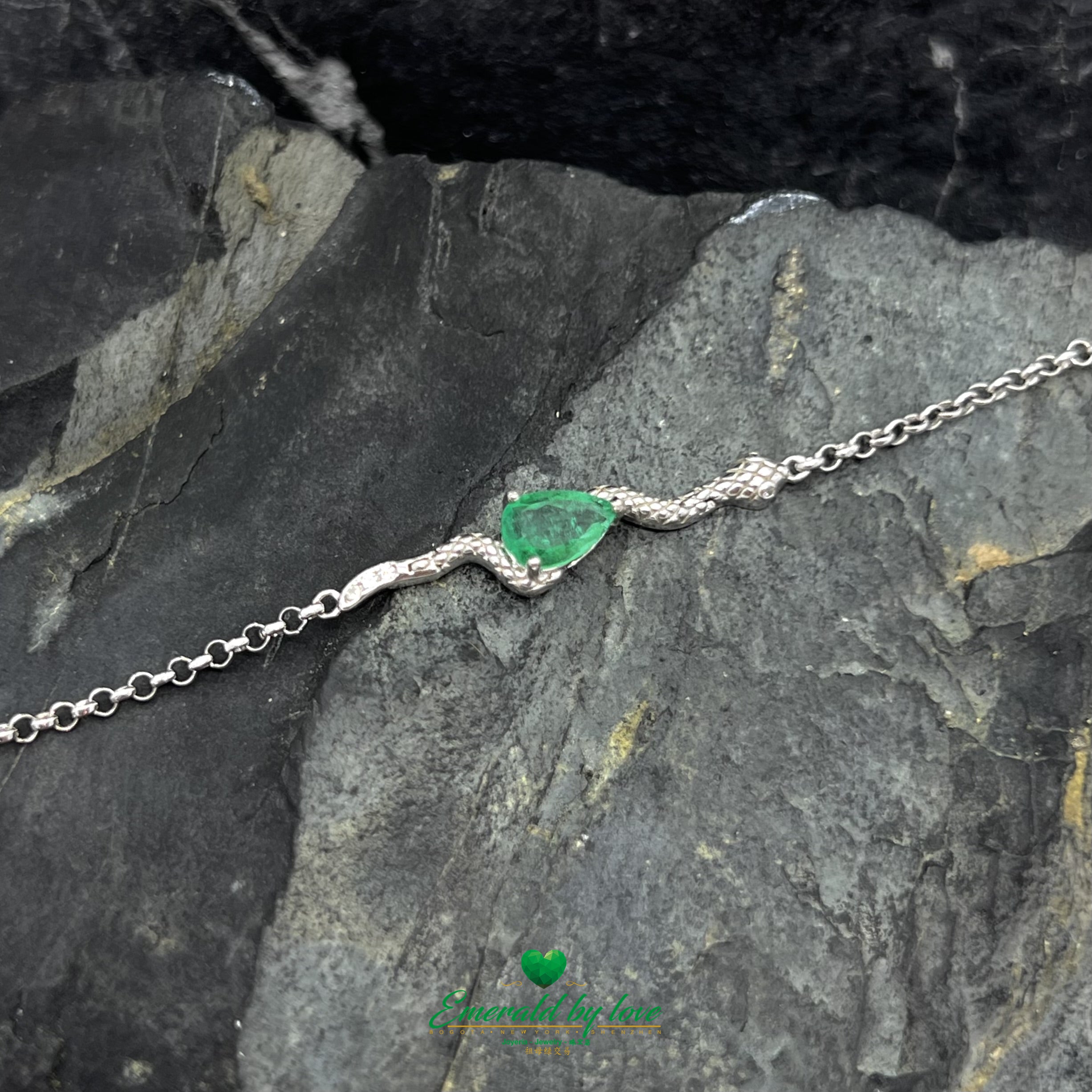 Stunning Snake Charm Bracelet with Central Teardrop Emerald