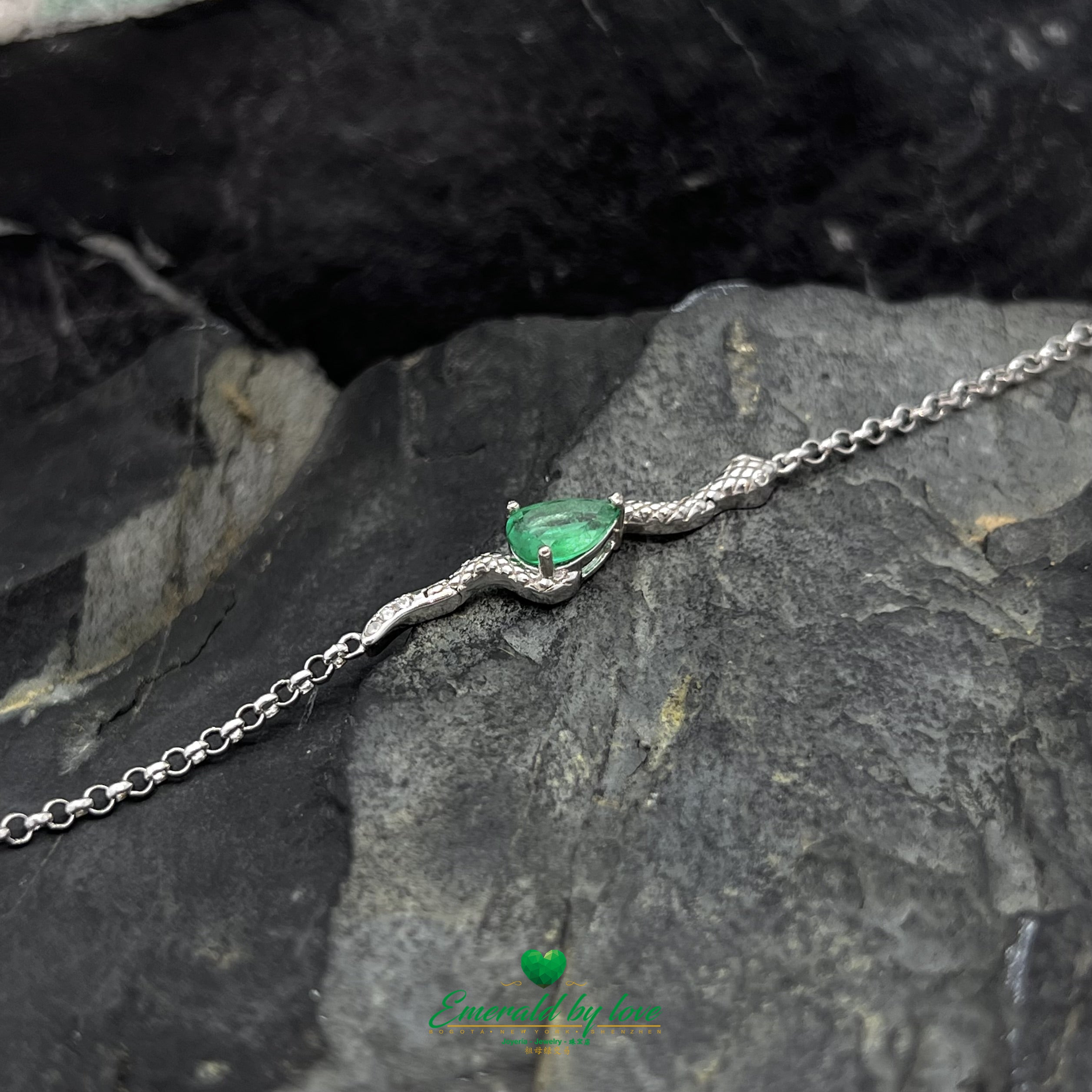 Stunning Snake Charm Bracelet with Central Teardrop Emerald