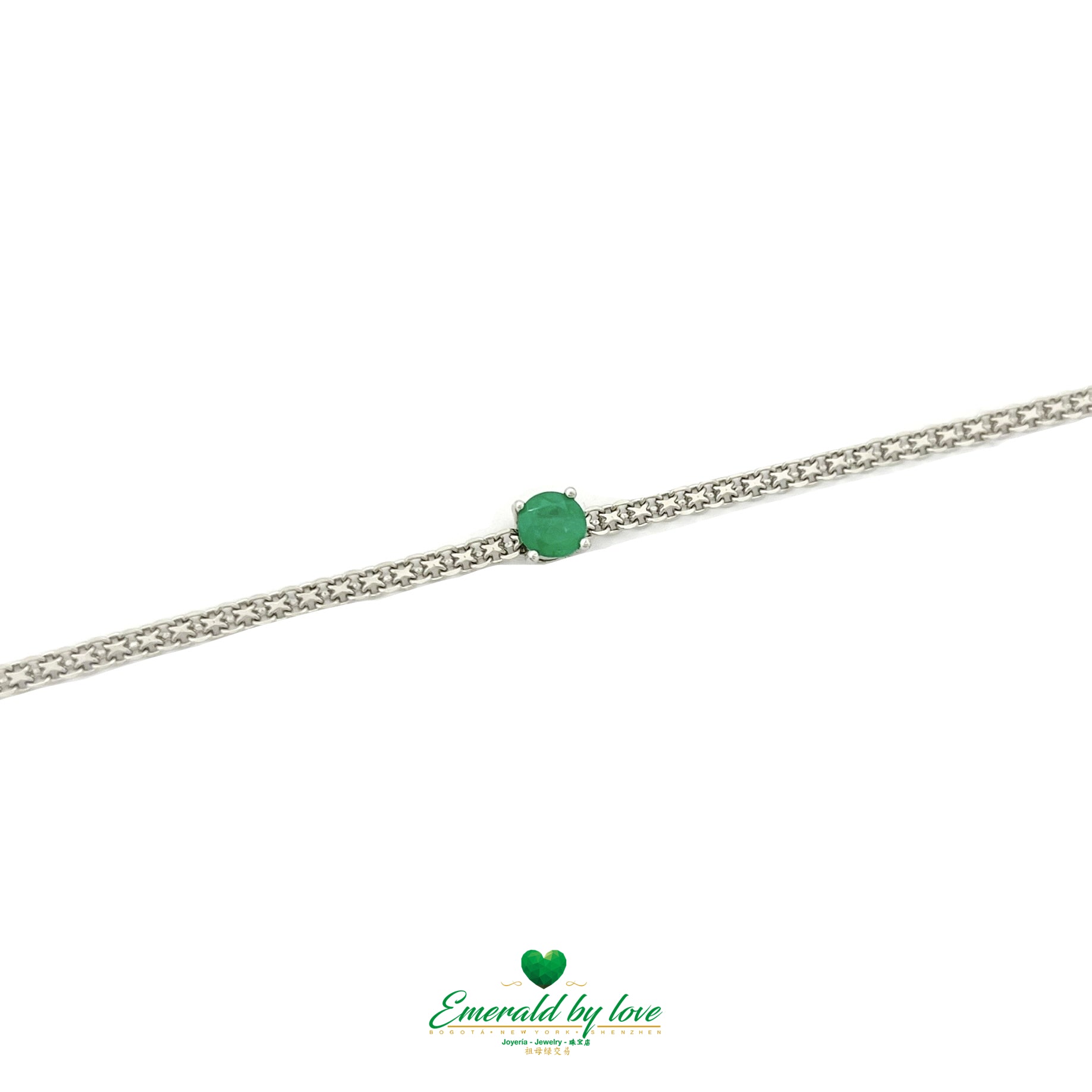 Chinese-Style Chain Bracelet with Movable Round Emerald Pendant