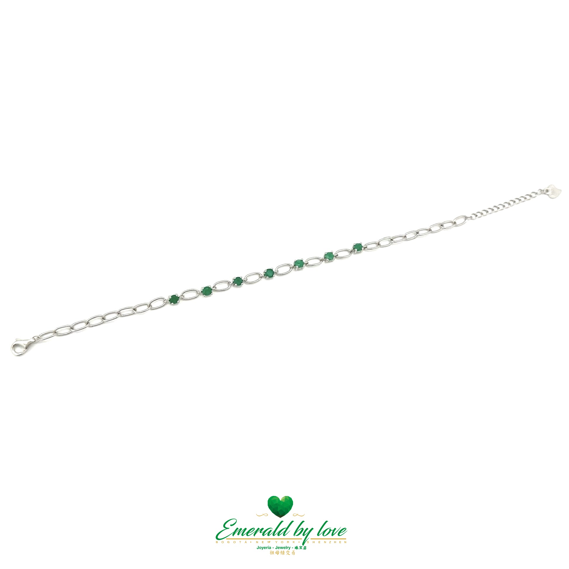 Round Emerald Bracelet – Alternating Silver Disc Design in 925 Sterling Silver