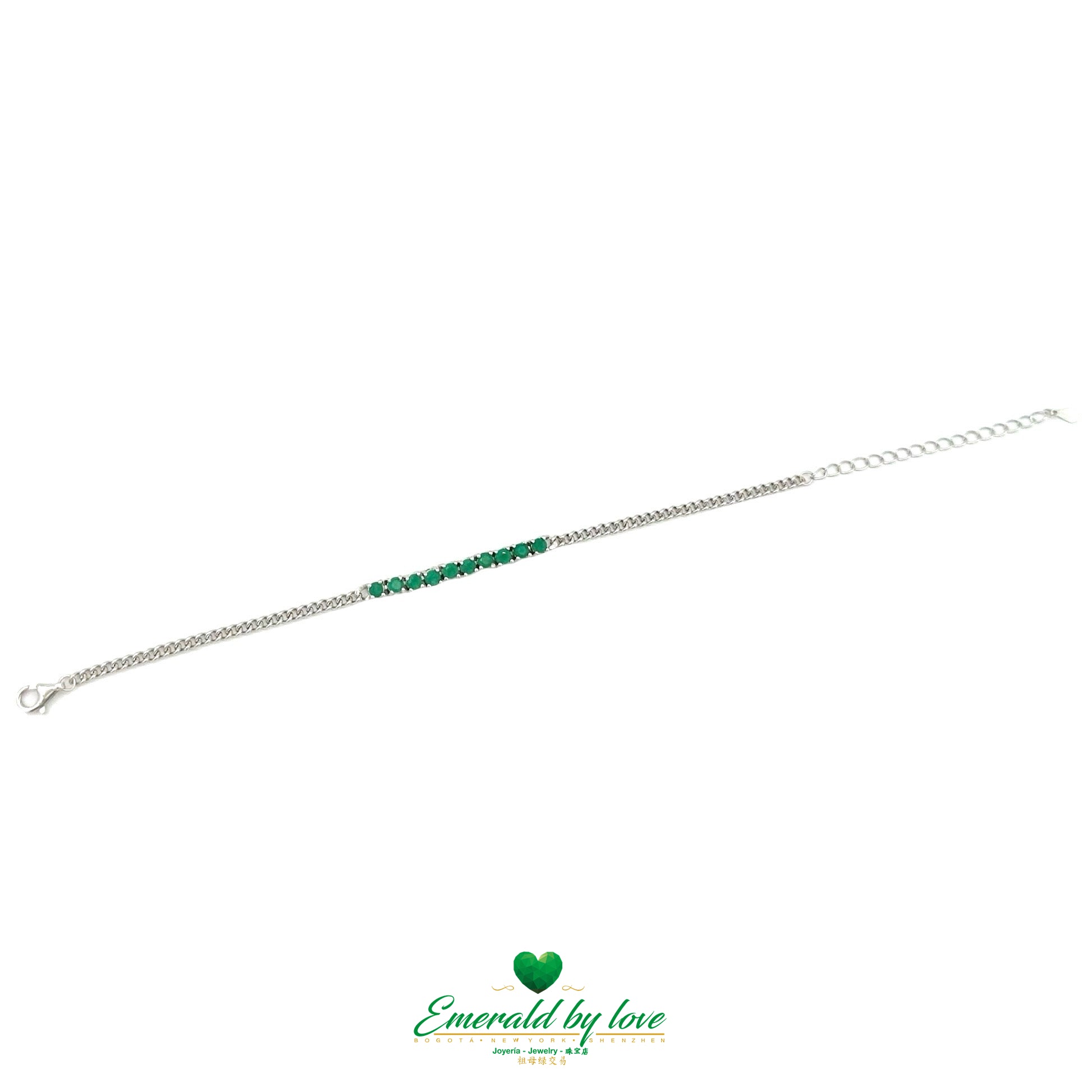 Adjustable Emerald Band Bracelet – Sterling Silver with Central Colombian Emeralds